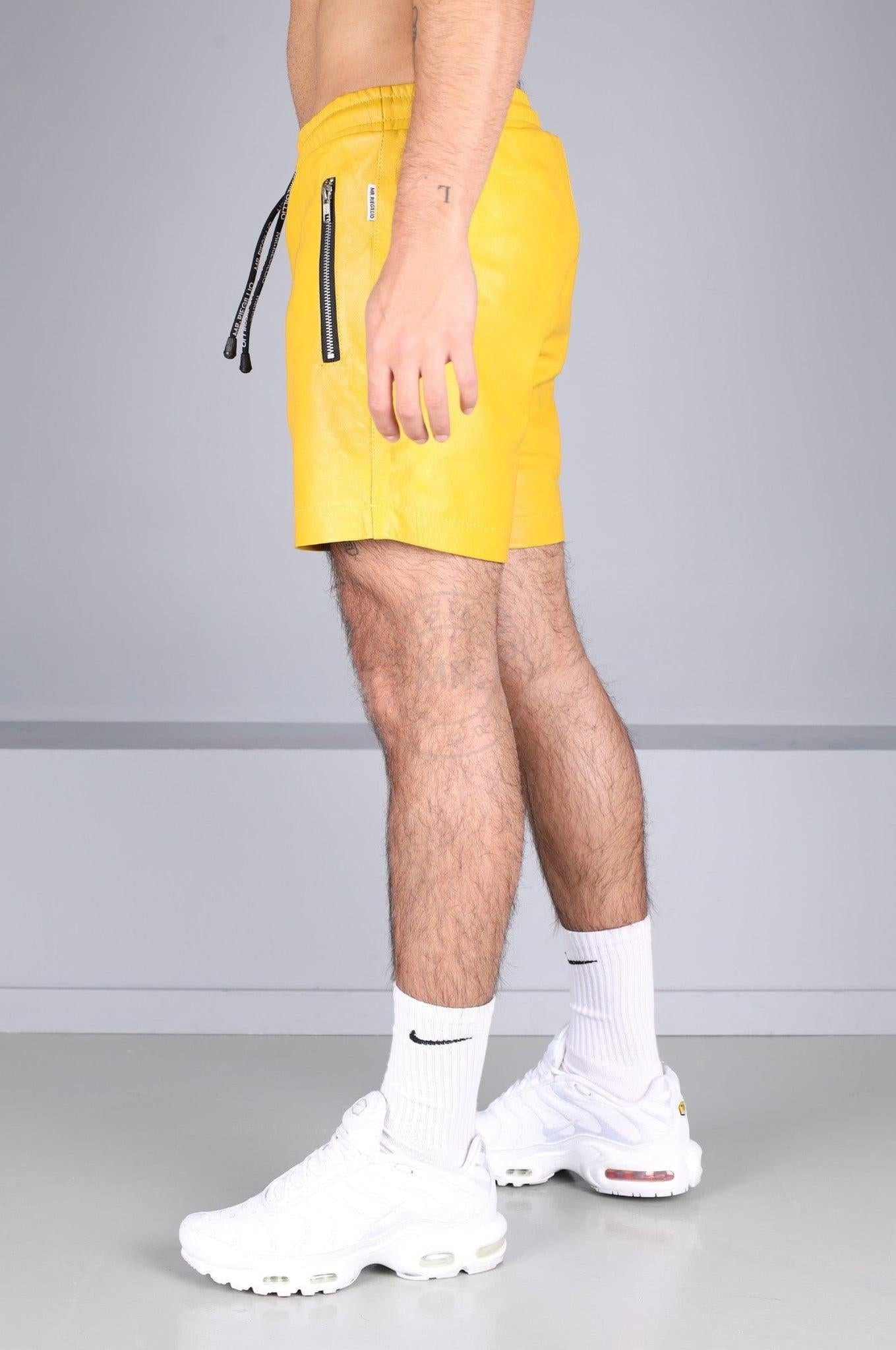 Yellow Leather Track Short at MR. Riegillio