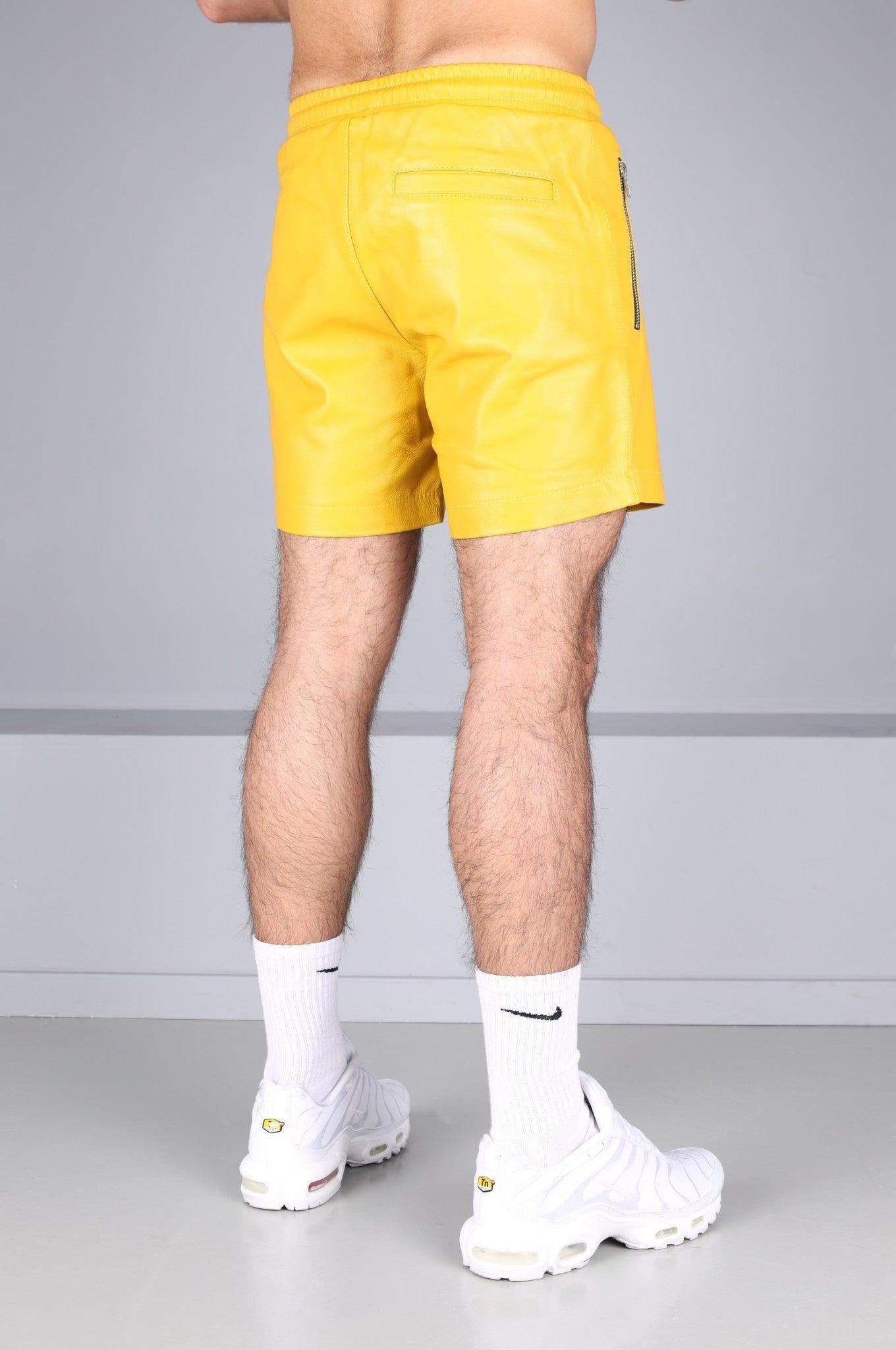 Yellow Leather Track Short at MR. Riegillio