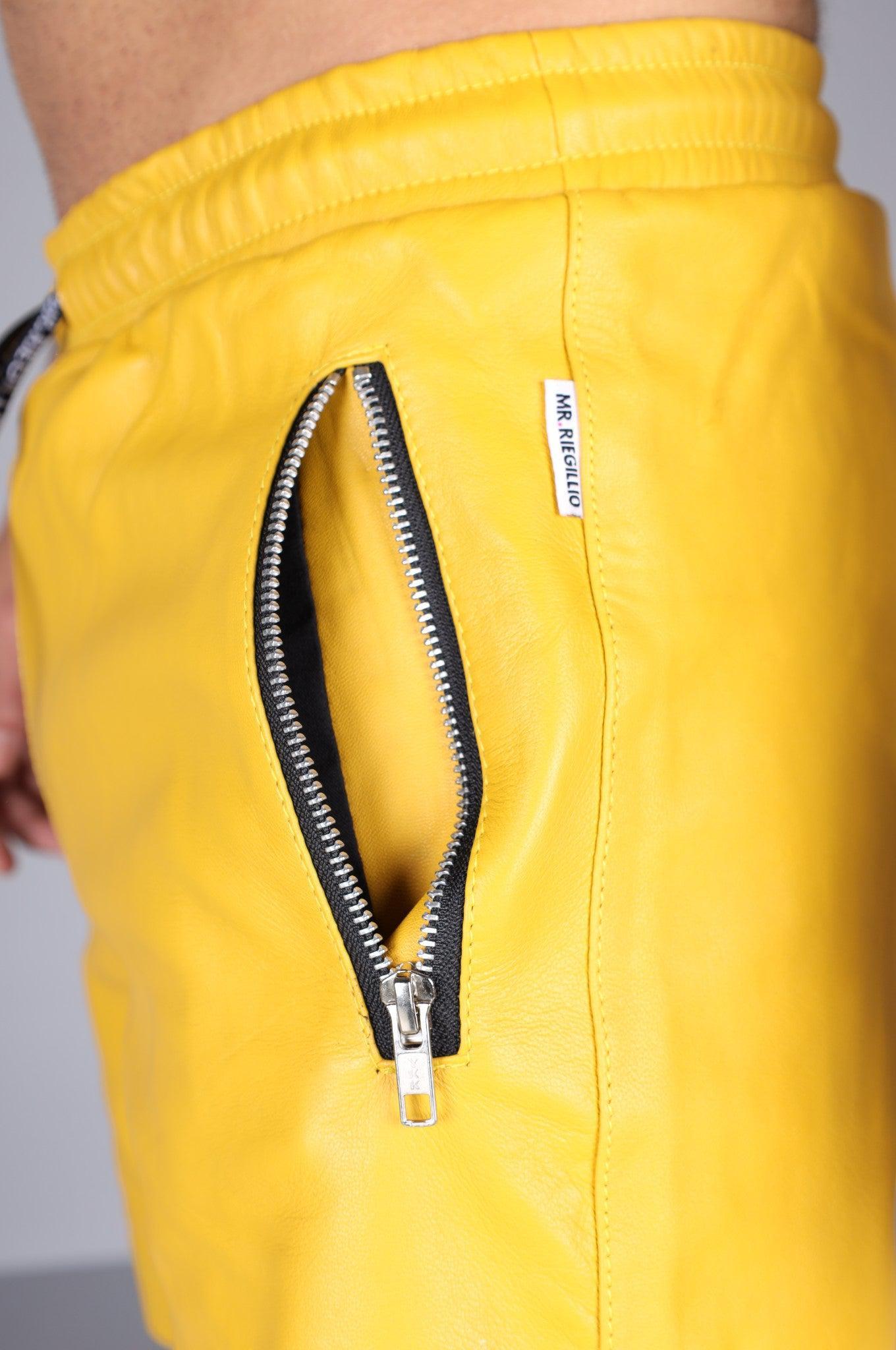 Yellow Leather Track Short at MR. Riegillio