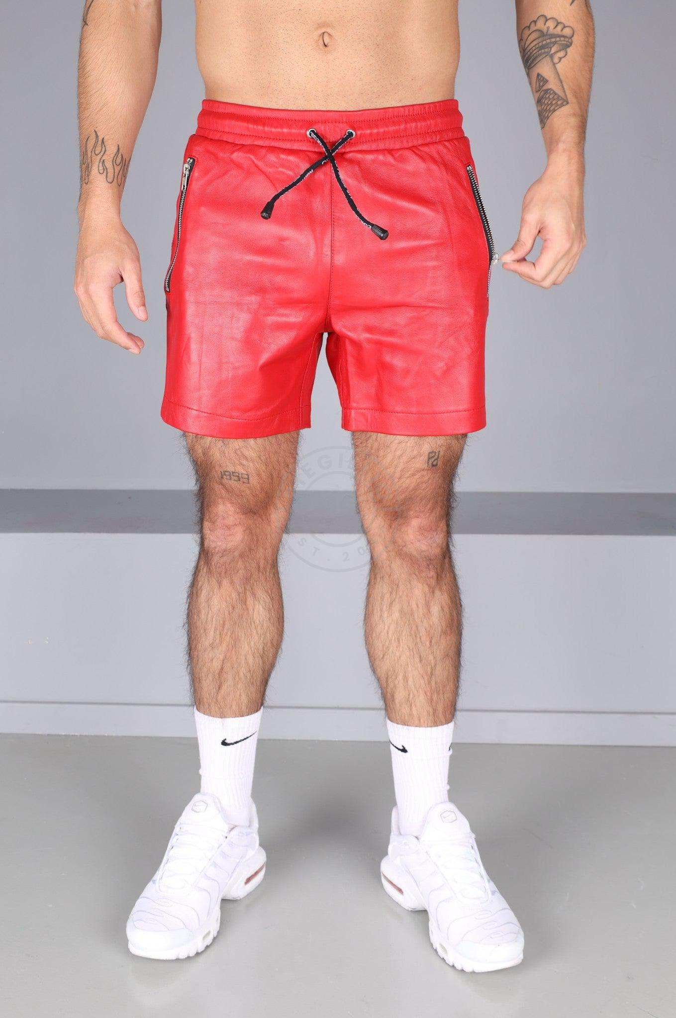 Red Leather Track Short at MR. Riegillio