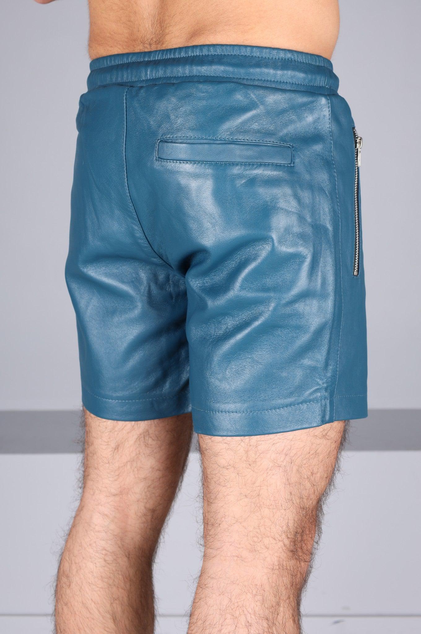 Jeans Blue Leather Track Short at MR. Riegillio