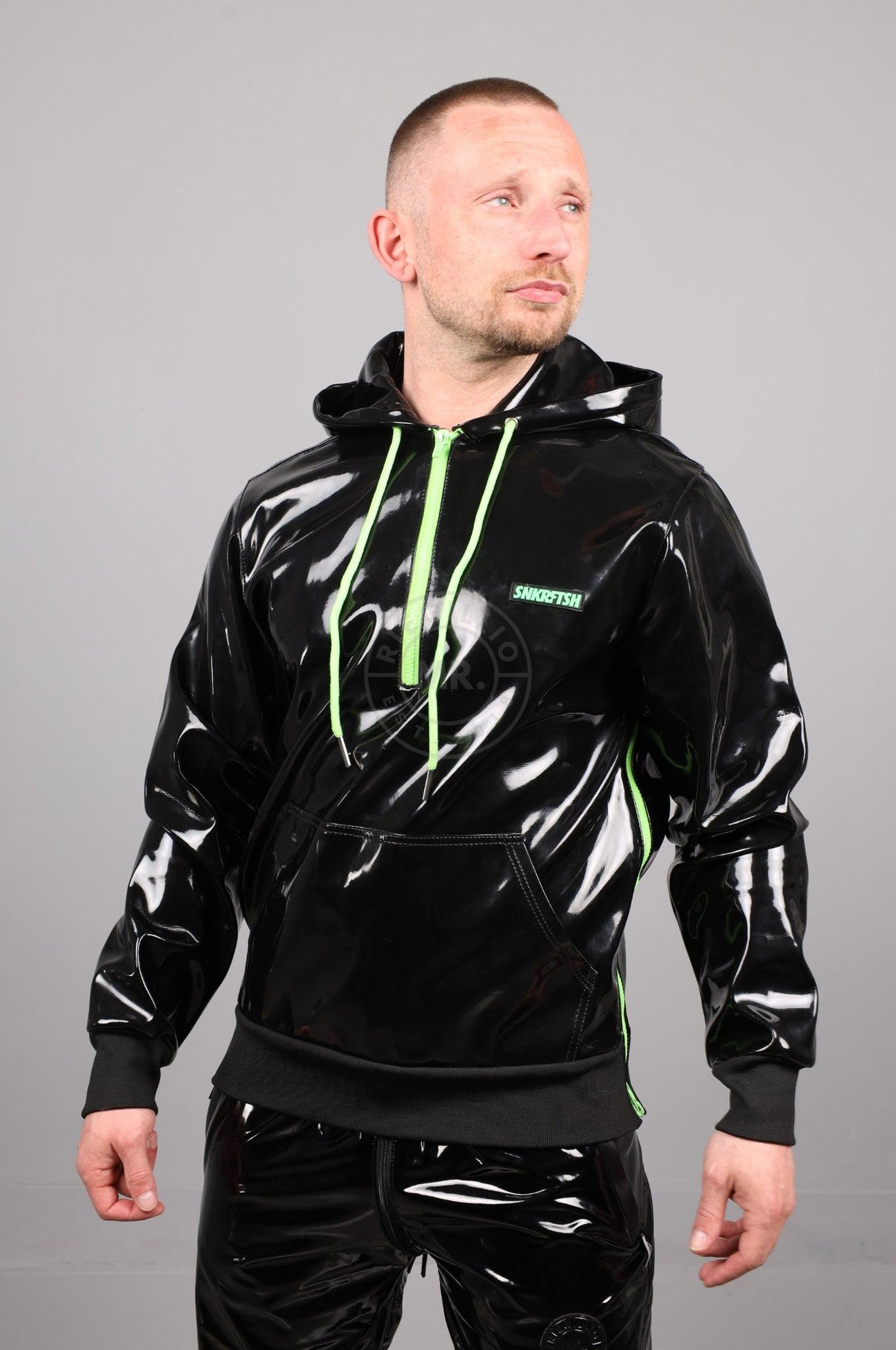 SNKRFTSH Black PVC Zip Up Hoodie - Neon Touch at MR. Riegillio