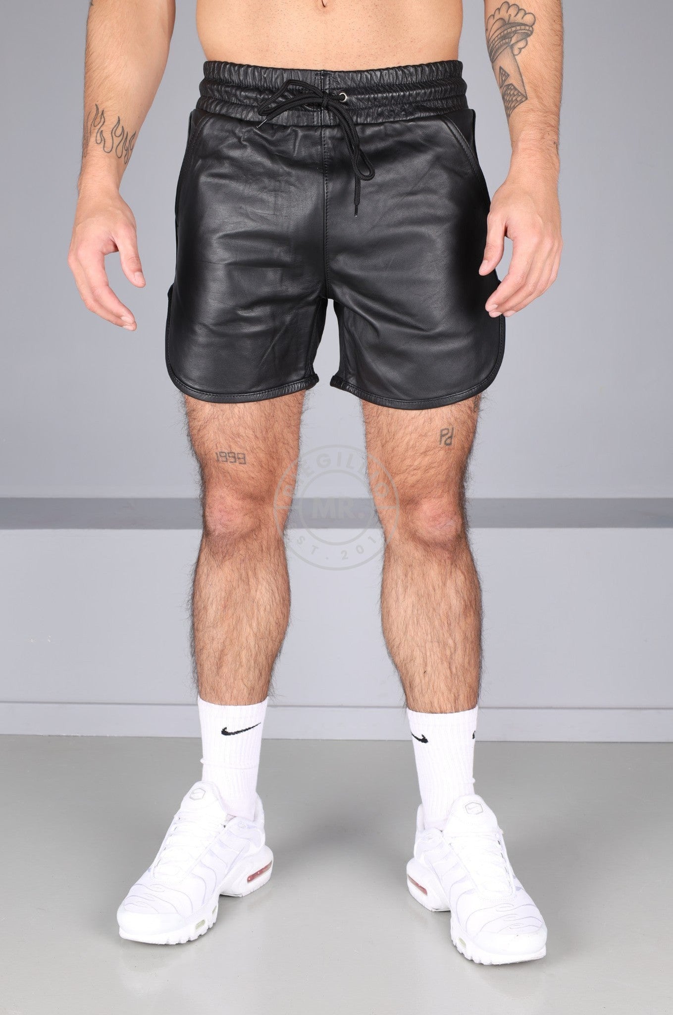 Berlin Full Black Leather Sport Short at MR. Riegillio