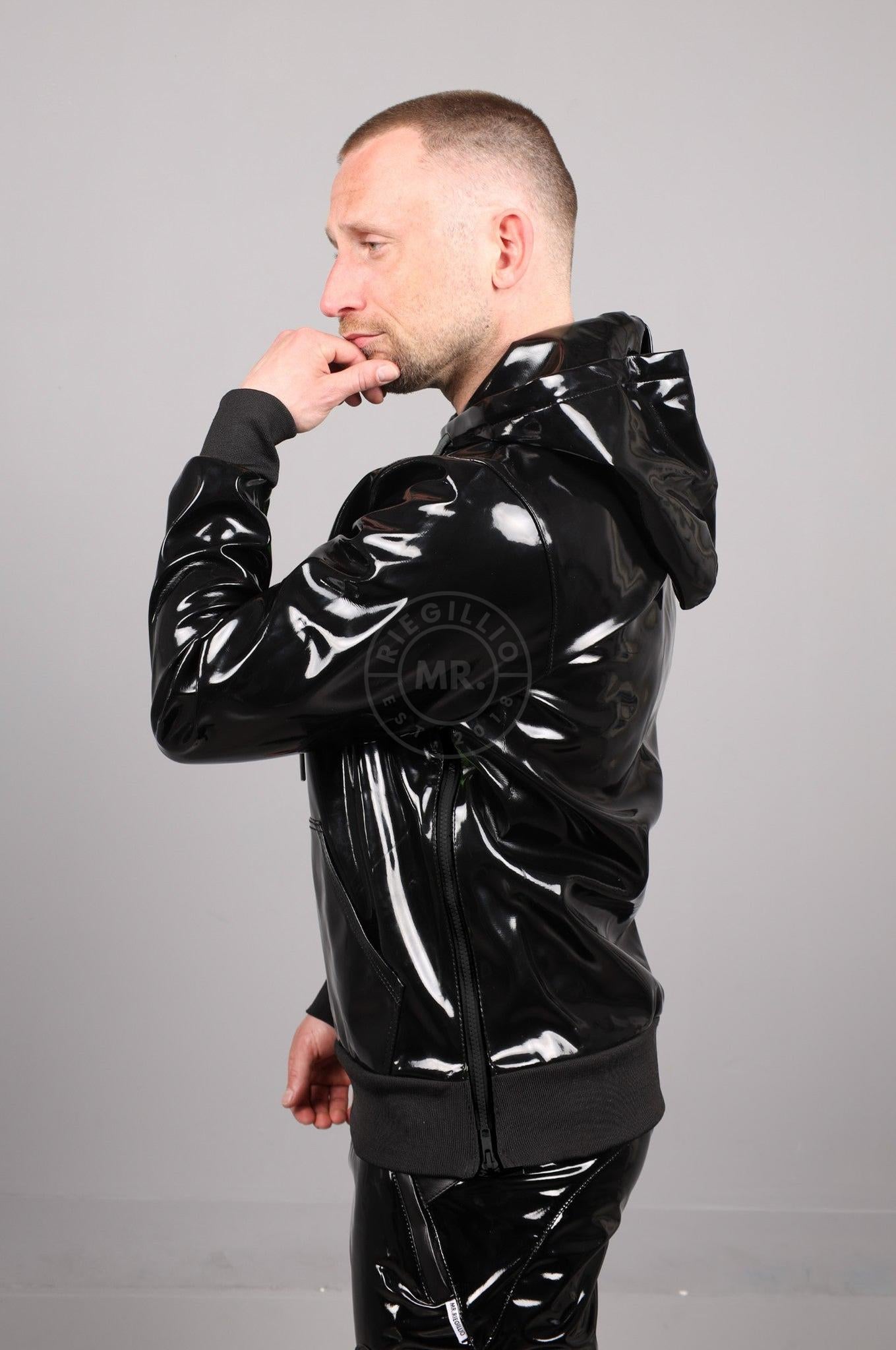 Black PVC Zip Up Hoodie at MR. Riegillio