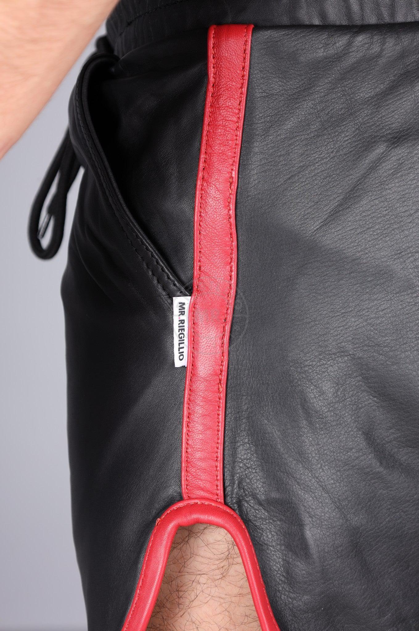Berlin Black Leather Sport Short - Red Piping at MR. Riegillio