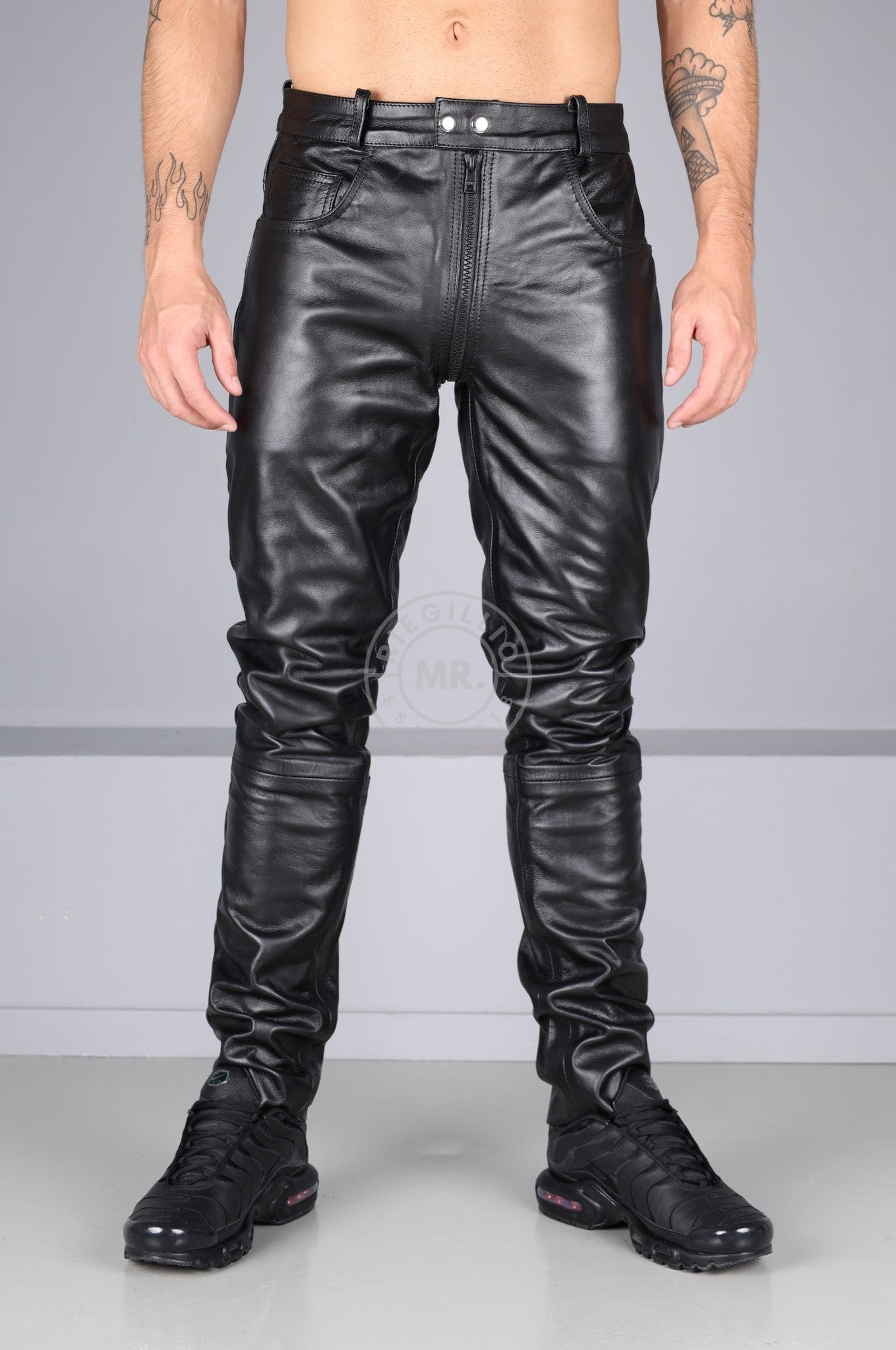 Berlin Black Leather 5 Pocket Pants - Thru Zip at MR. Riegillio
