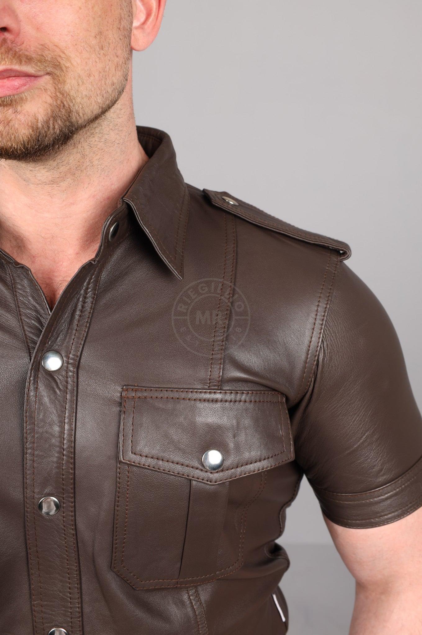 Chocolate Brown Leather Shirt at MR. Riegillio