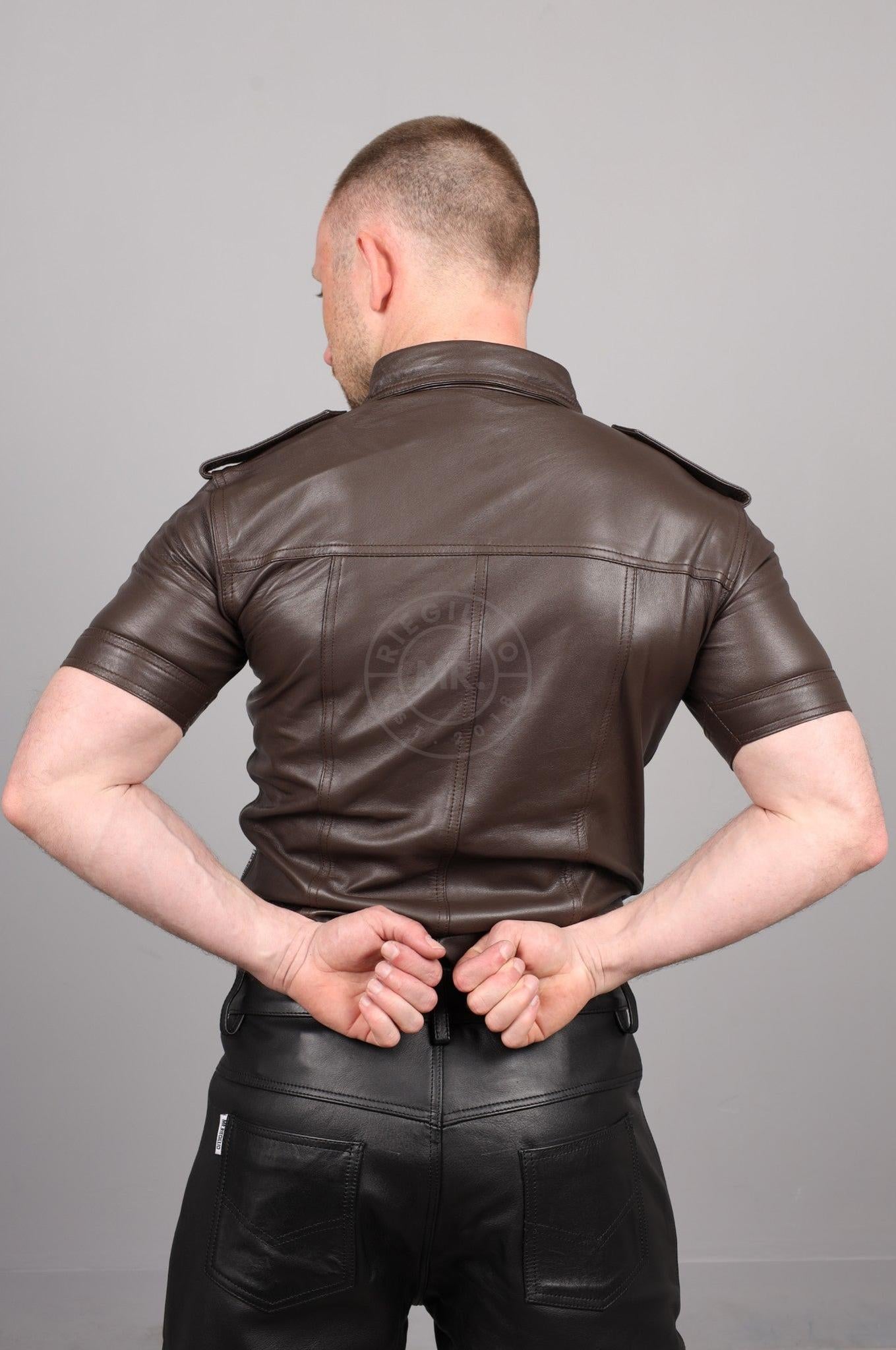 Chocolate Brown Leather Shirt at MR. Riegillio