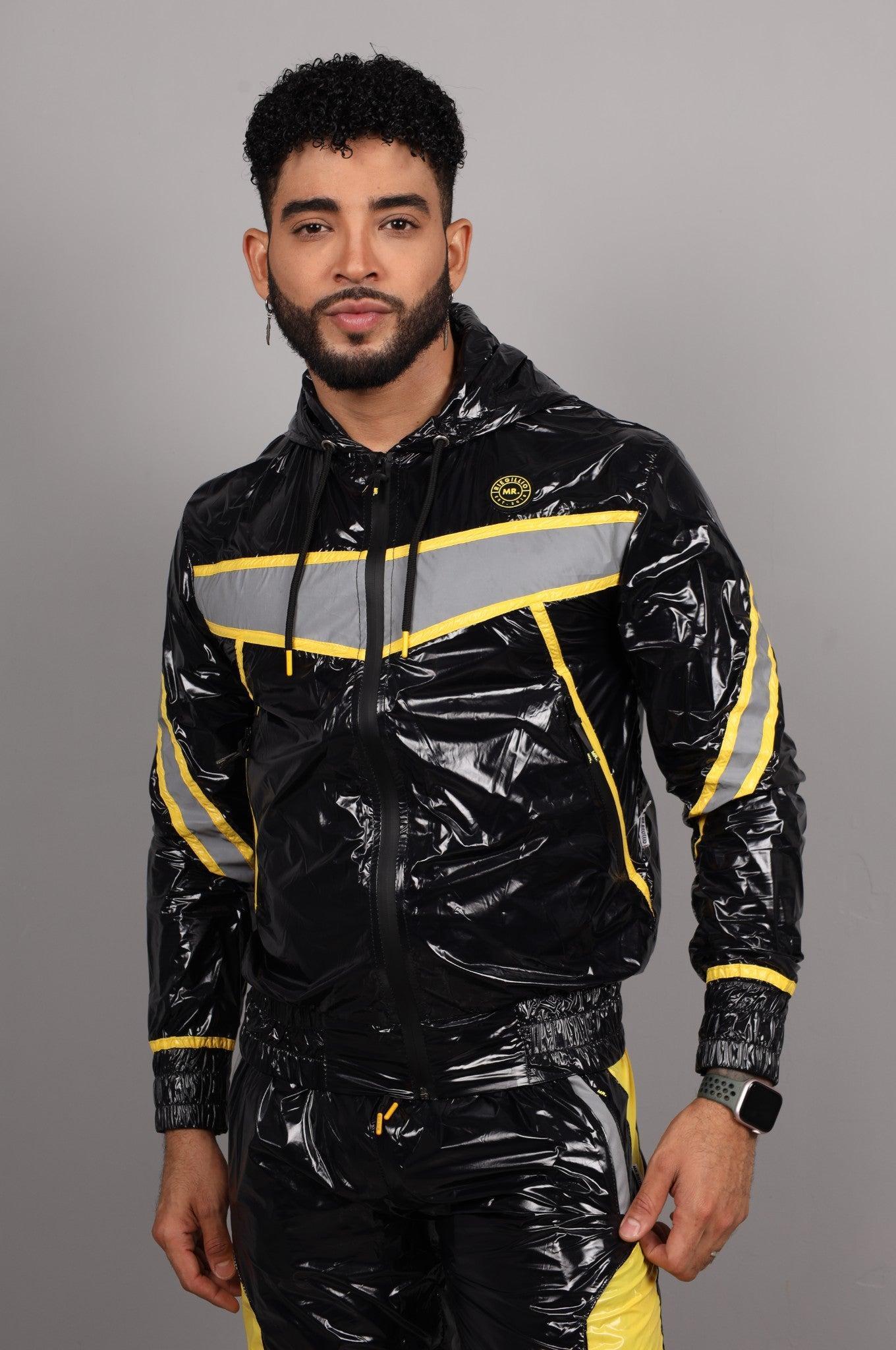 Shiny Nylon BASE Tracksuit Jacket - Yellow at MR. Riegillio