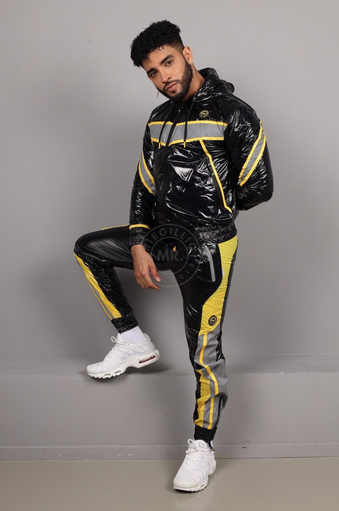 Shiny Nylon BASE Tracksuit Jacket - Yellow at MR. Riegillio