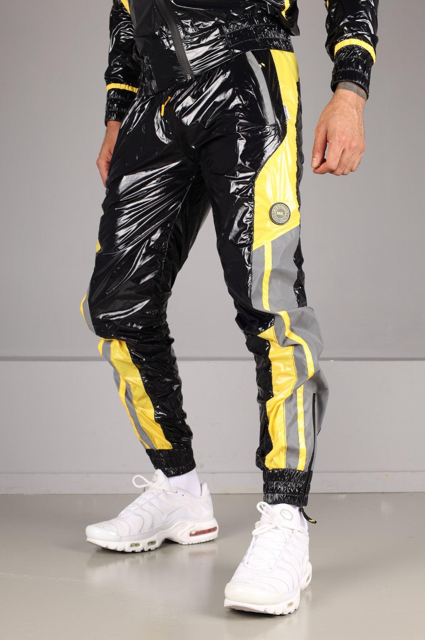 Shiny Nylon BASE Tracksuit Pants - Yellow at MR. Riegillio