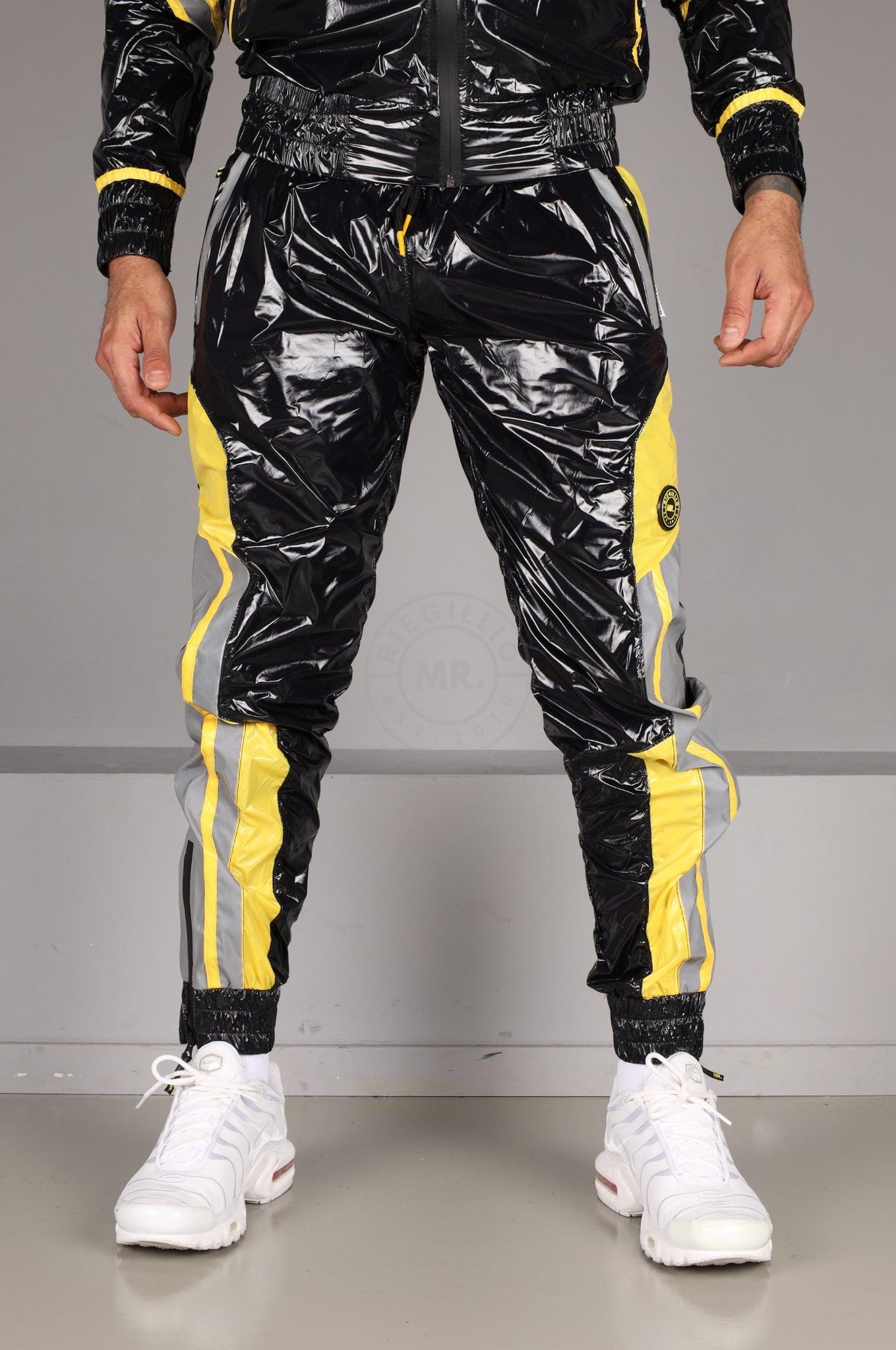 Shiny Nylon BASE Tracksuit Pants - Yellow at MR. Riegillio