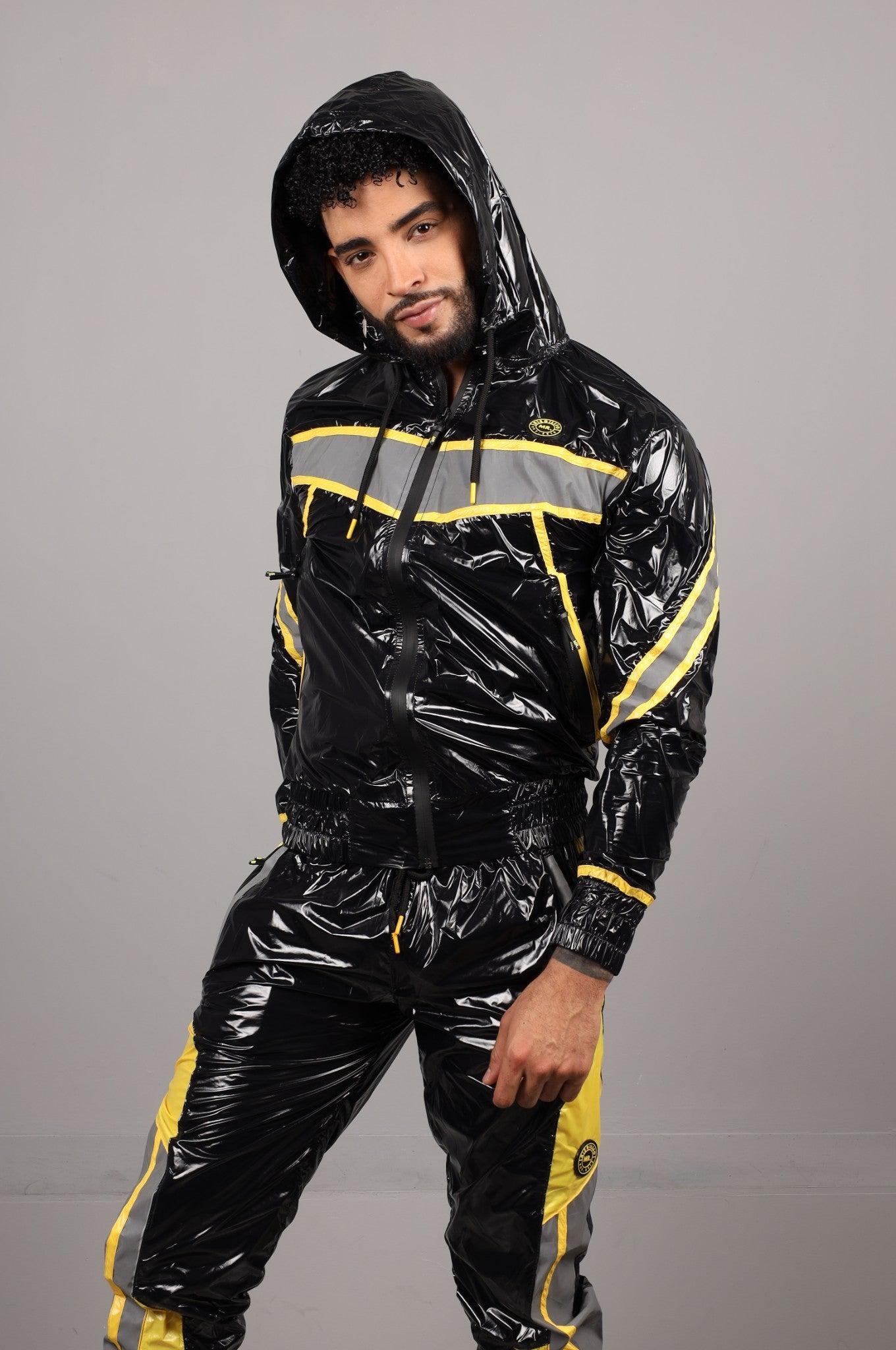 Shiny Nylon BASE Tracksuit Jacket - Yellow at MR. Riegillio