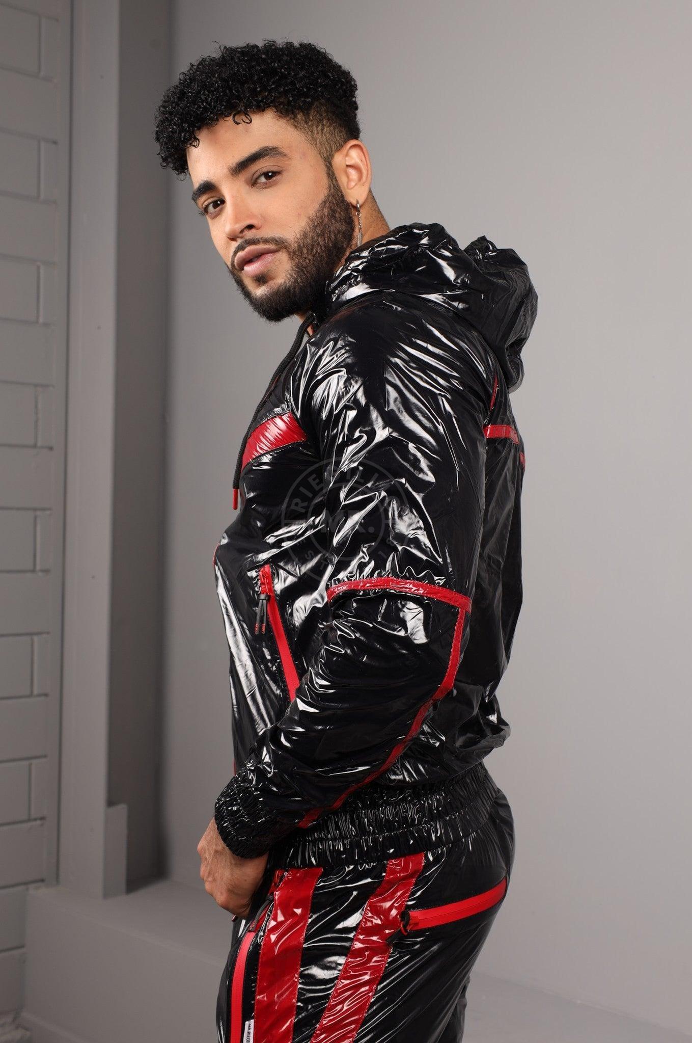 Shiny Nylon BASE Tracksuit Jacket - Red at MR. Riegillio