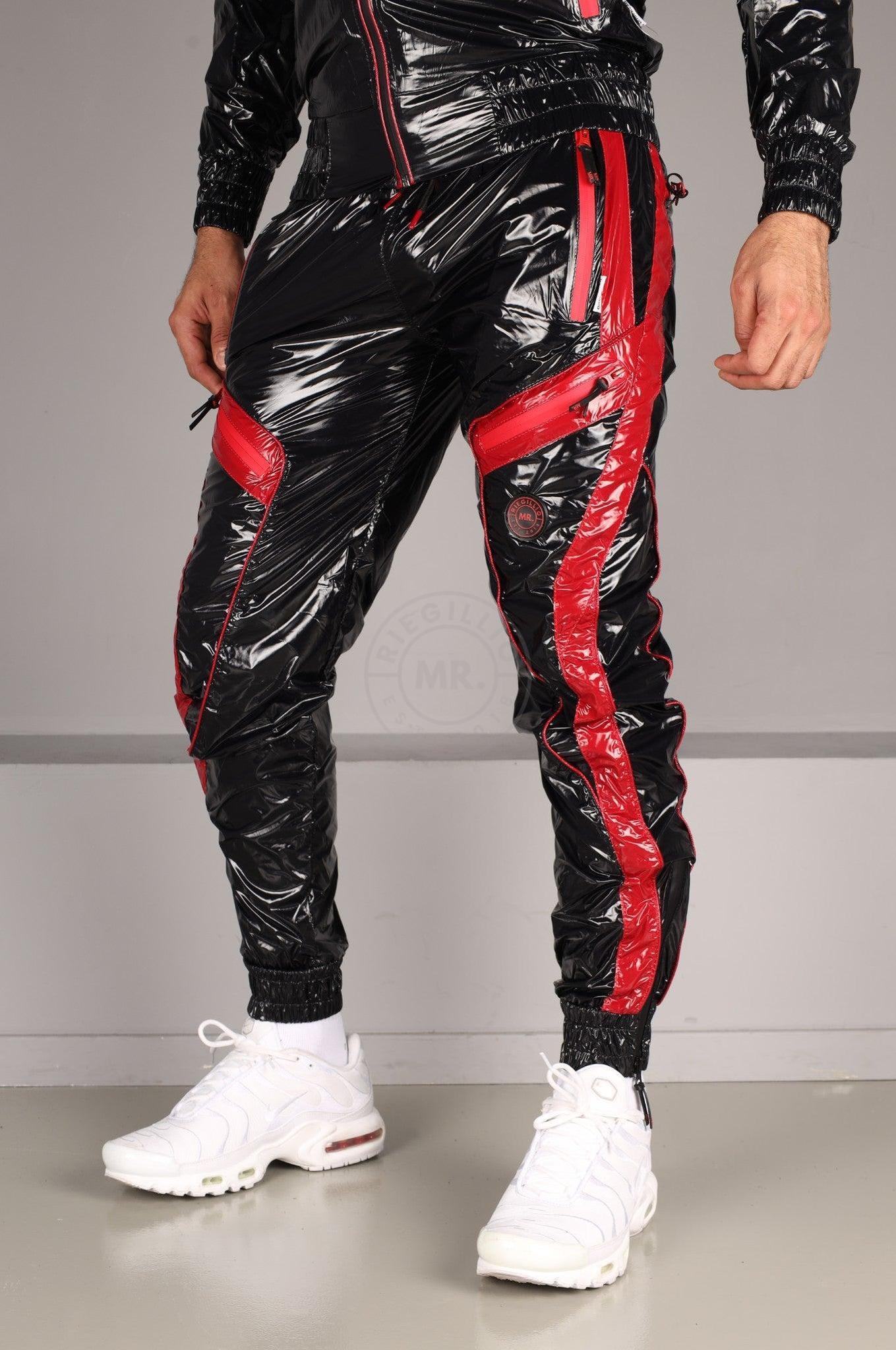 Shiny Nylon BASE Tracksuit Pants - Red at MR. Riegillio