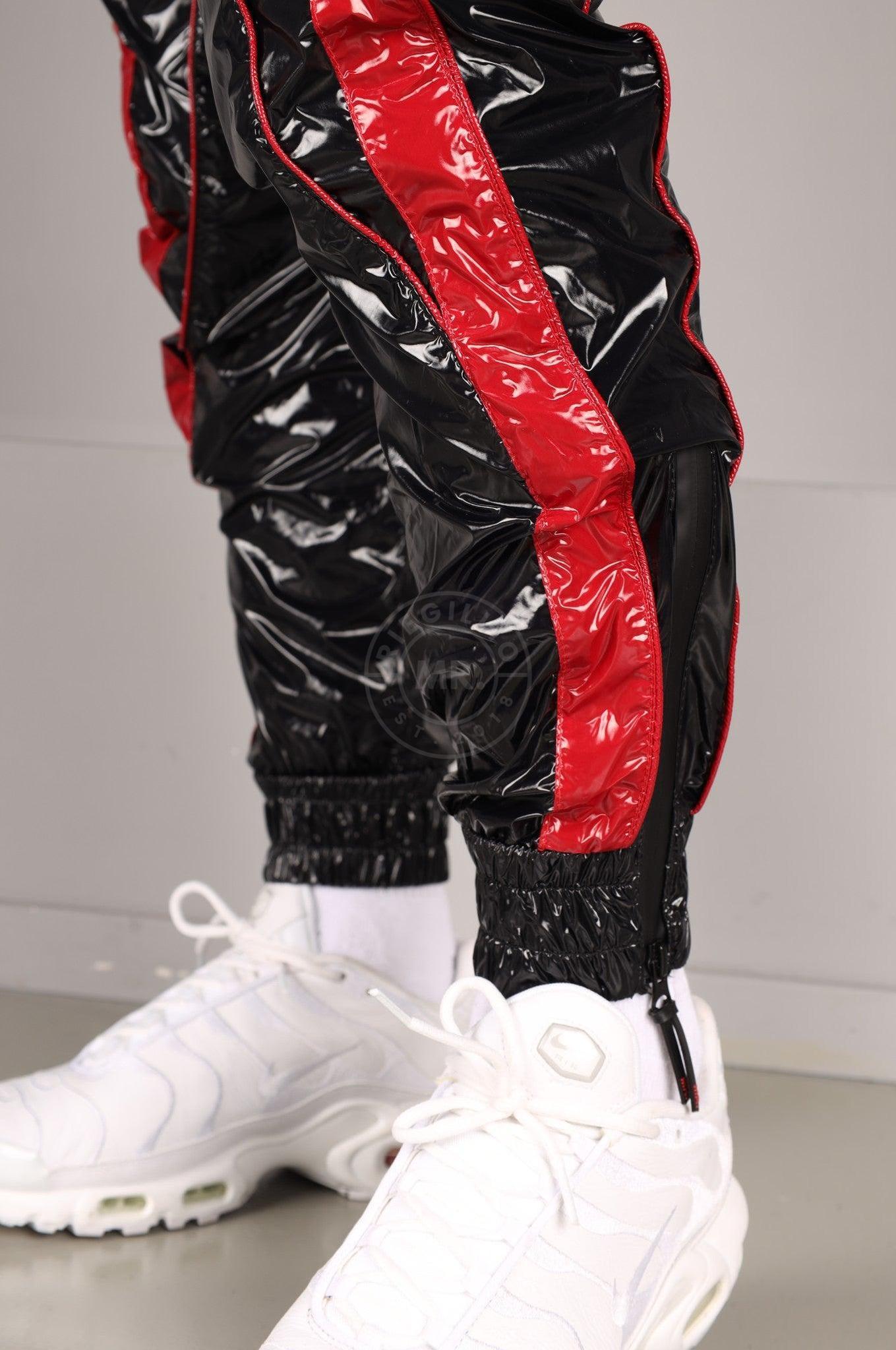 Shiny Nylon BASE Tracksuit Pants - Red at MR. Riegillio