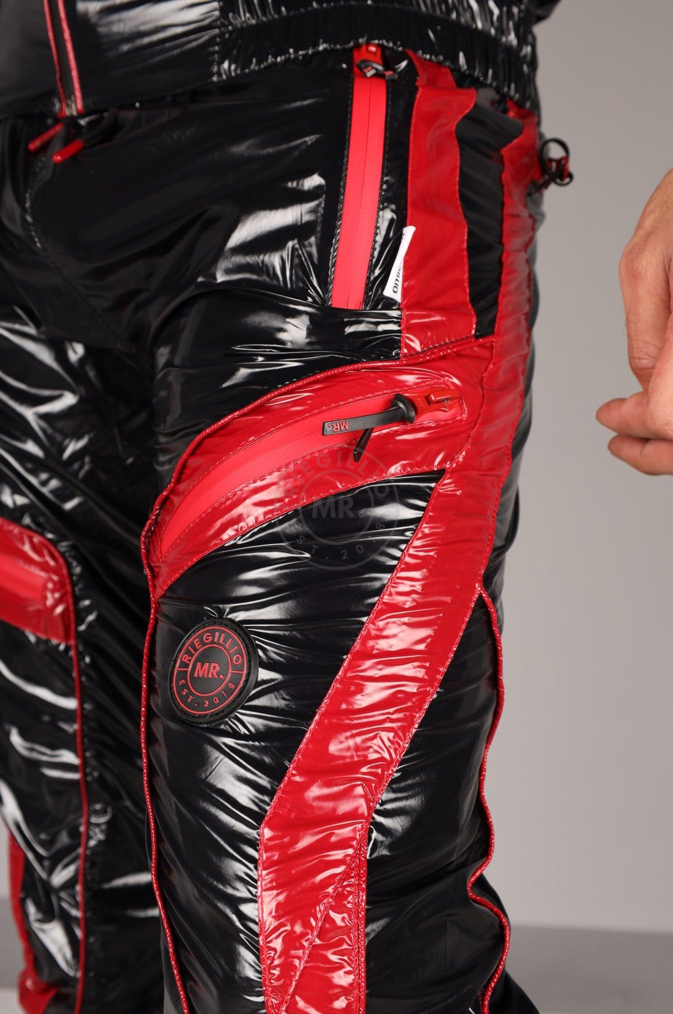 Shiny Nylon BASE Tracksuit Pants - Red at MR. Riegillio