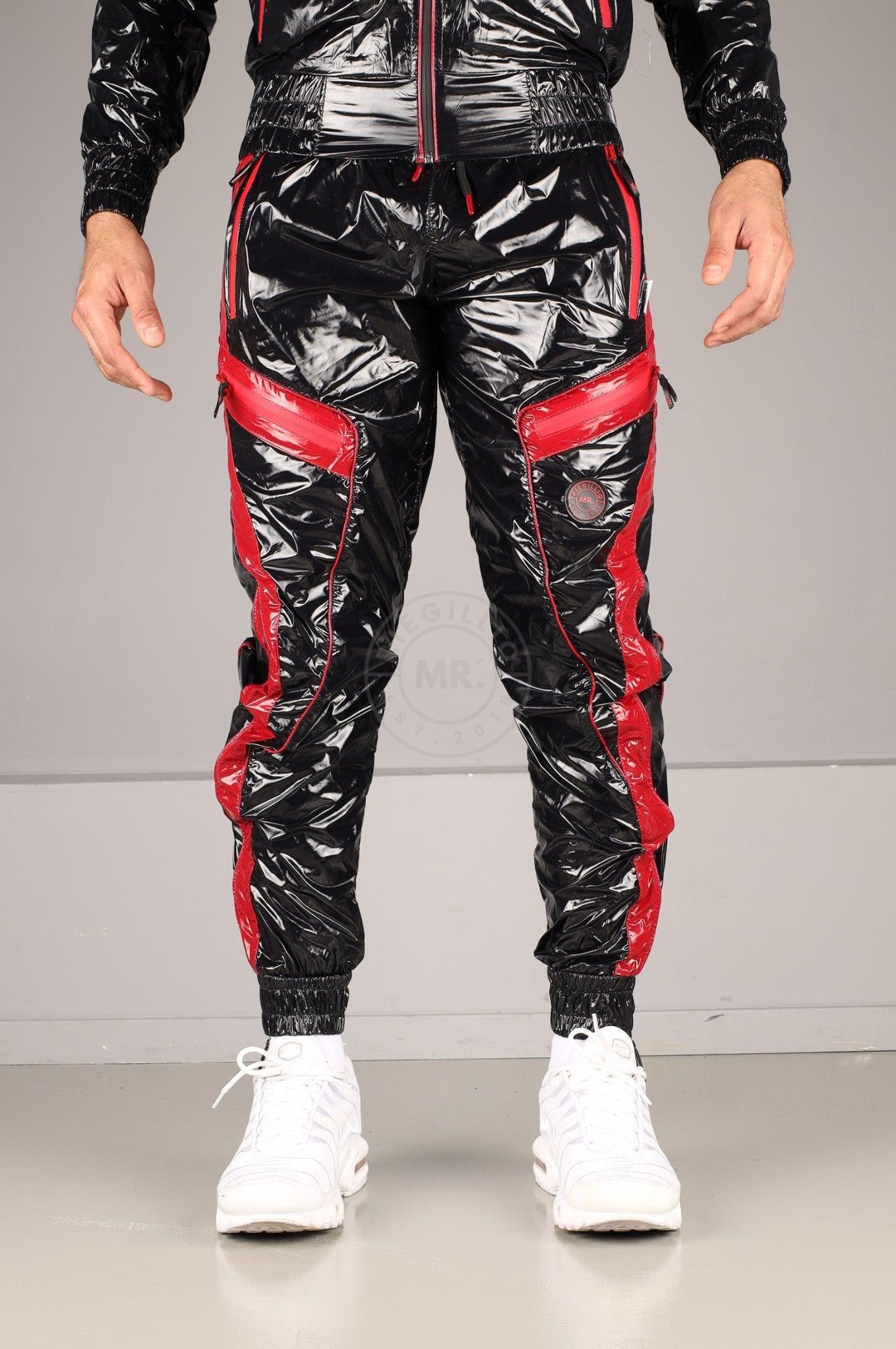 Shiny Nylon BASE Tracksuit Pants - Red at MR. Riegillio