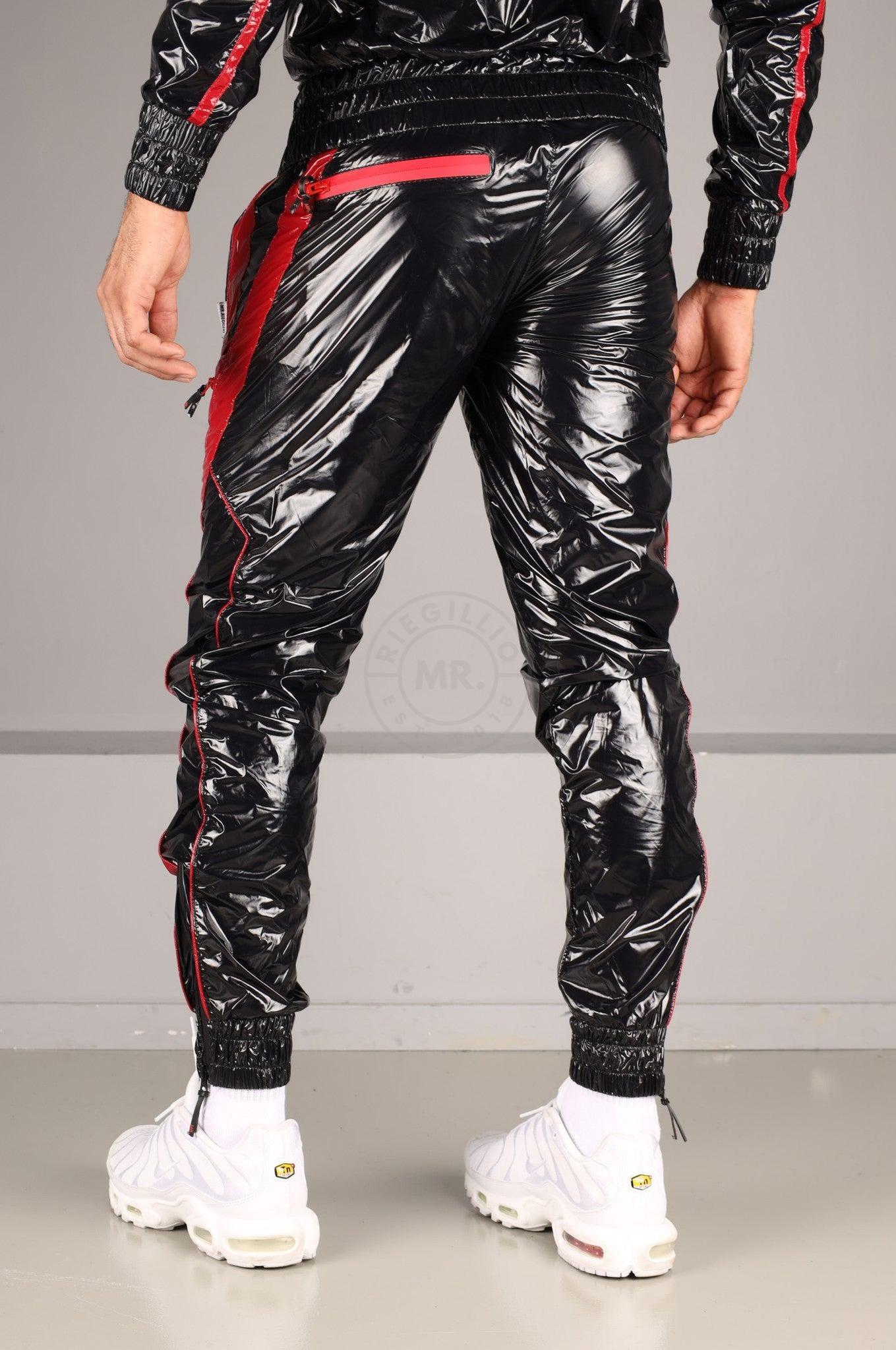 Shiny Nylon BASE Tracksuit Pants - Red at MR. Riegillio