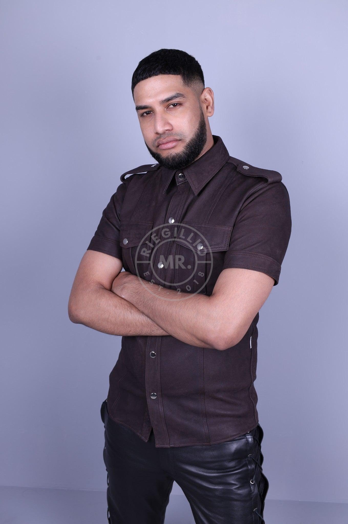 Washed Brown Leather Shirt at MR. Riegillio