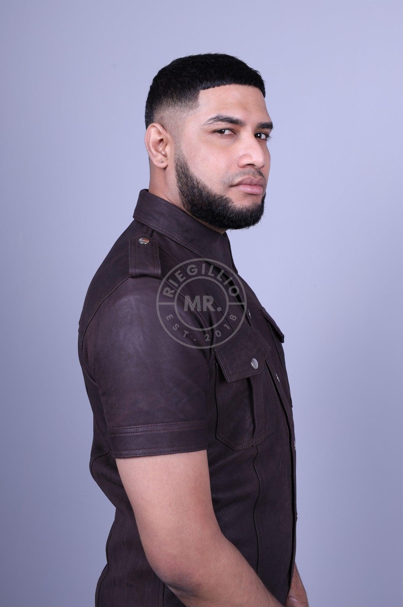Washed Brown Leather Shirt at MR. Riegillio