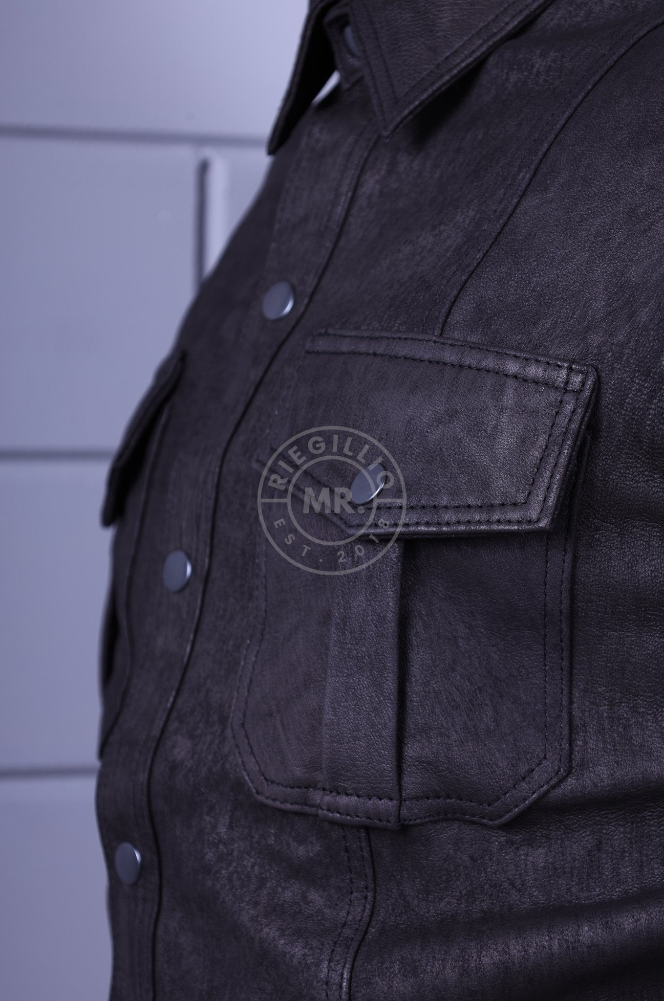 Washed Black Leather Shirt at MR. Riegillio