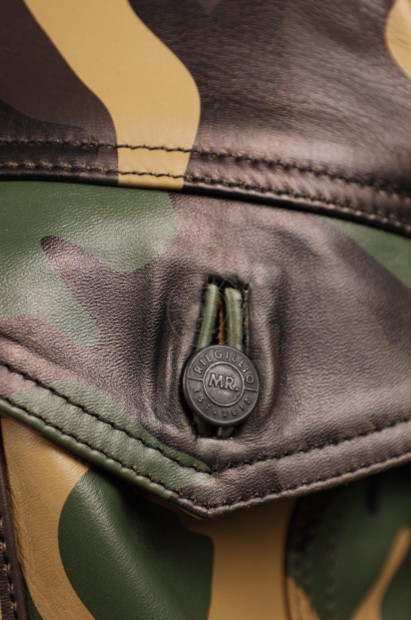 Green Camo Leather Trucker Jacket at MR. Riegillio