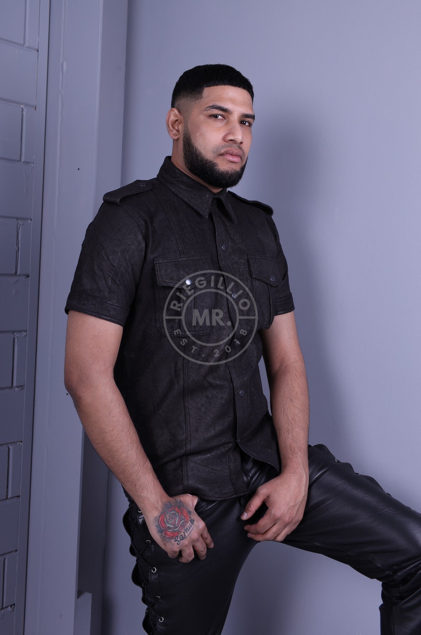 Washed Black Leather Shirt at MR. Riegillio