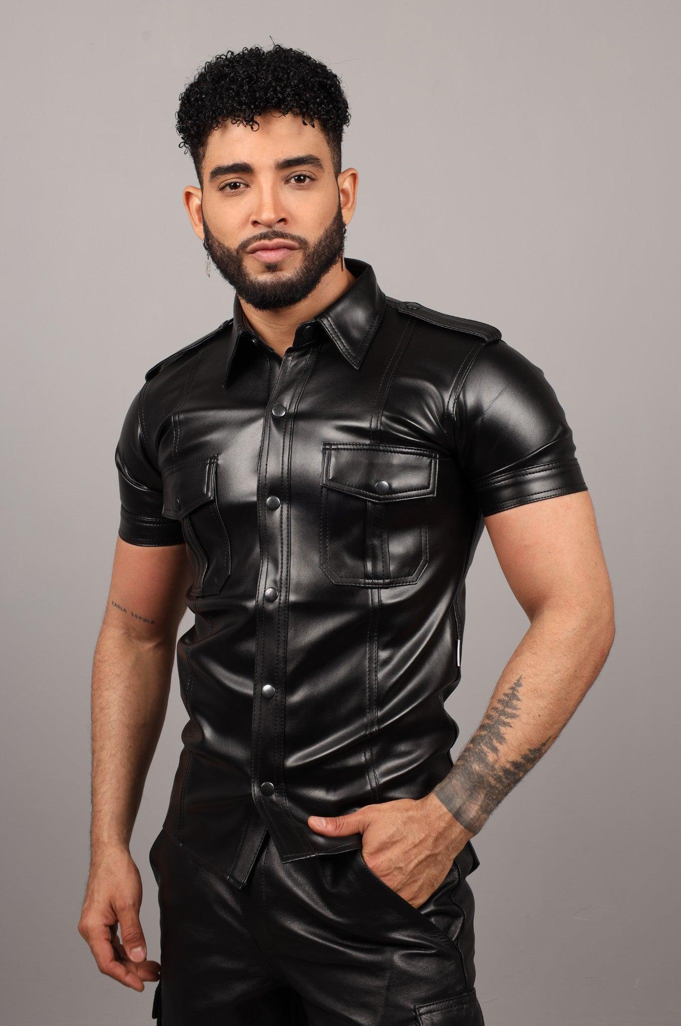 Black Vegan Leather Shirt at MR. Riegillio
