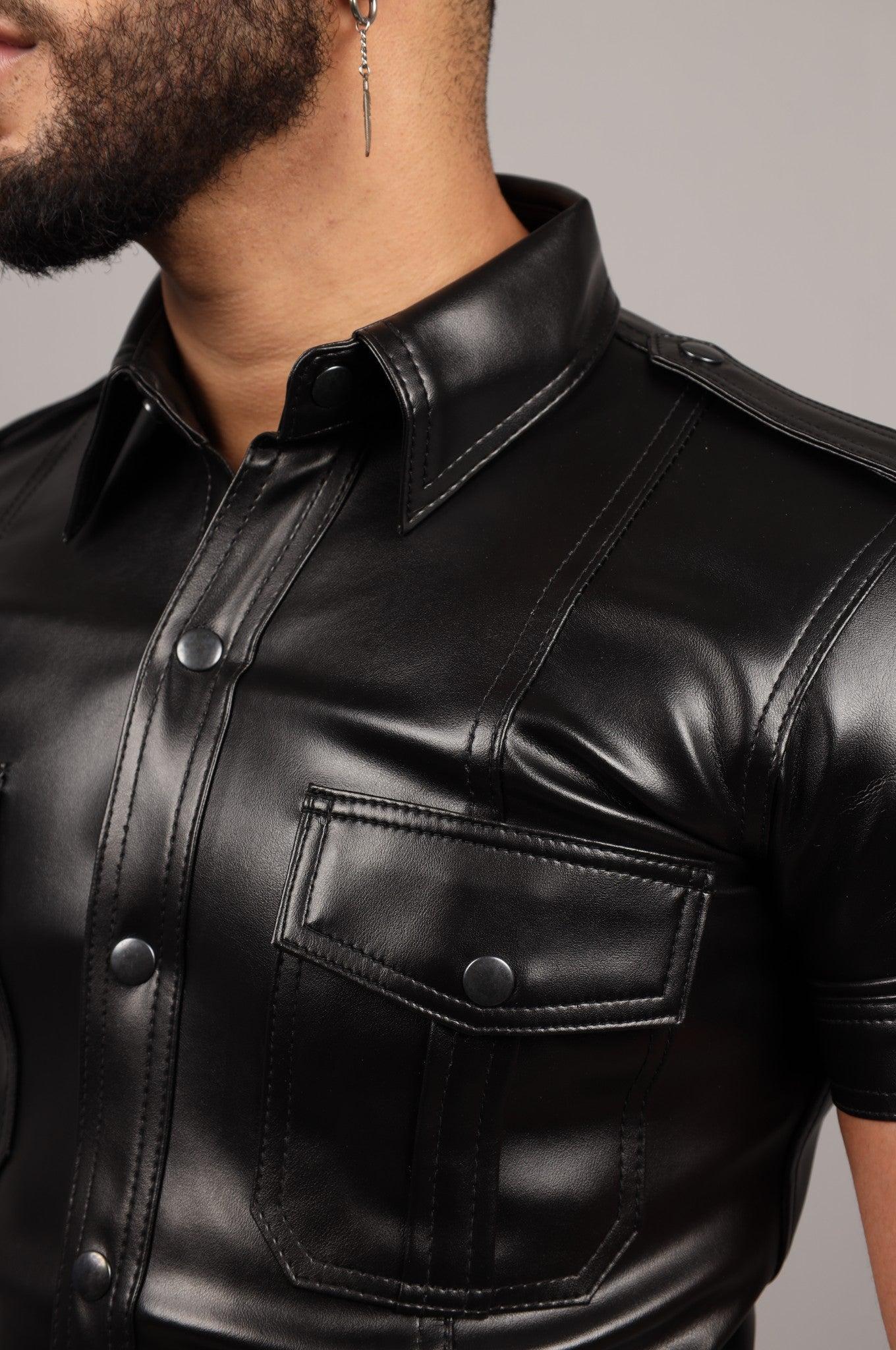 Black Vegan Leather Shirt at MR. Riegillio
