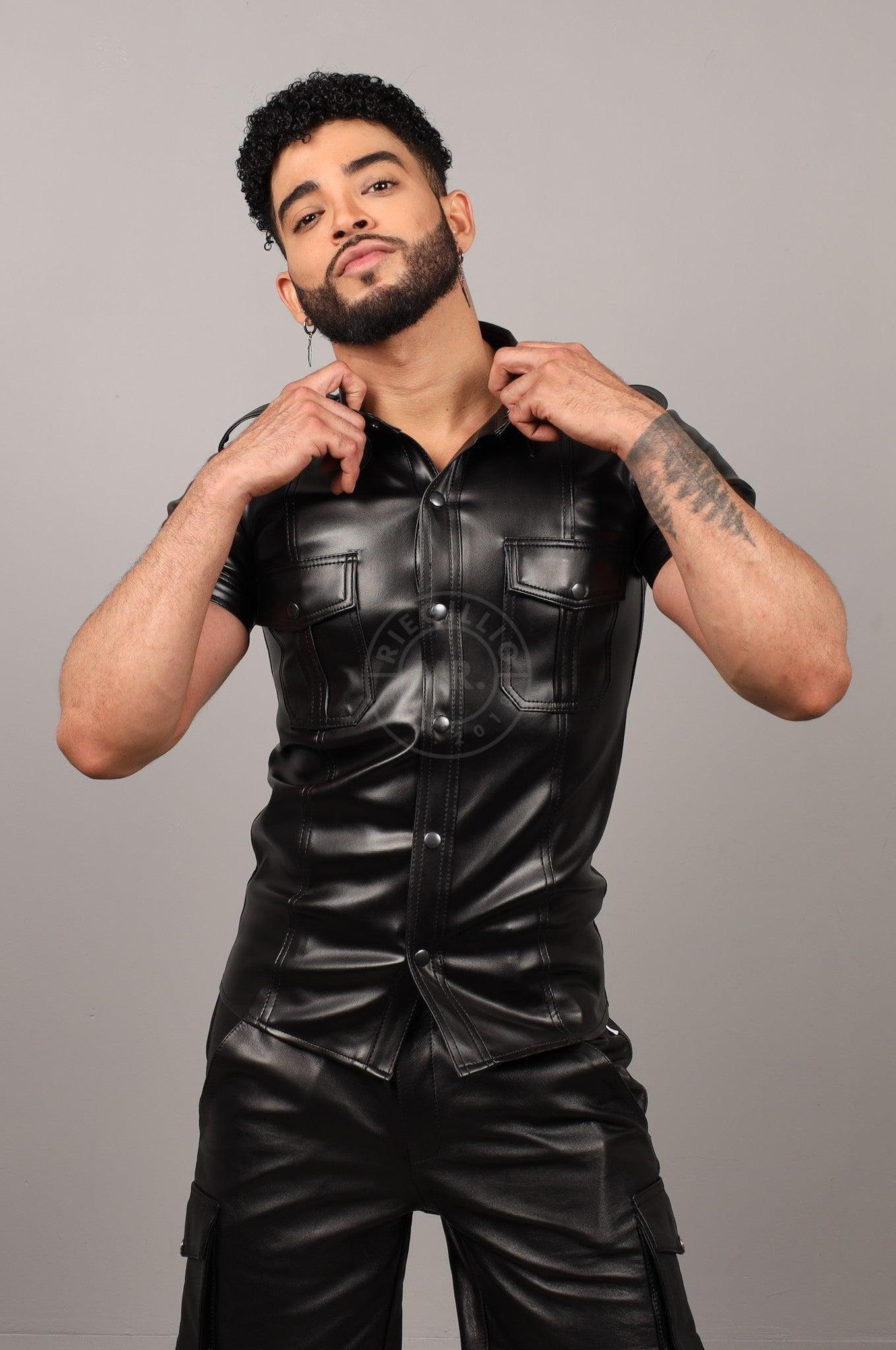 Black Vegan Leather Shirt at MR. Riegillio