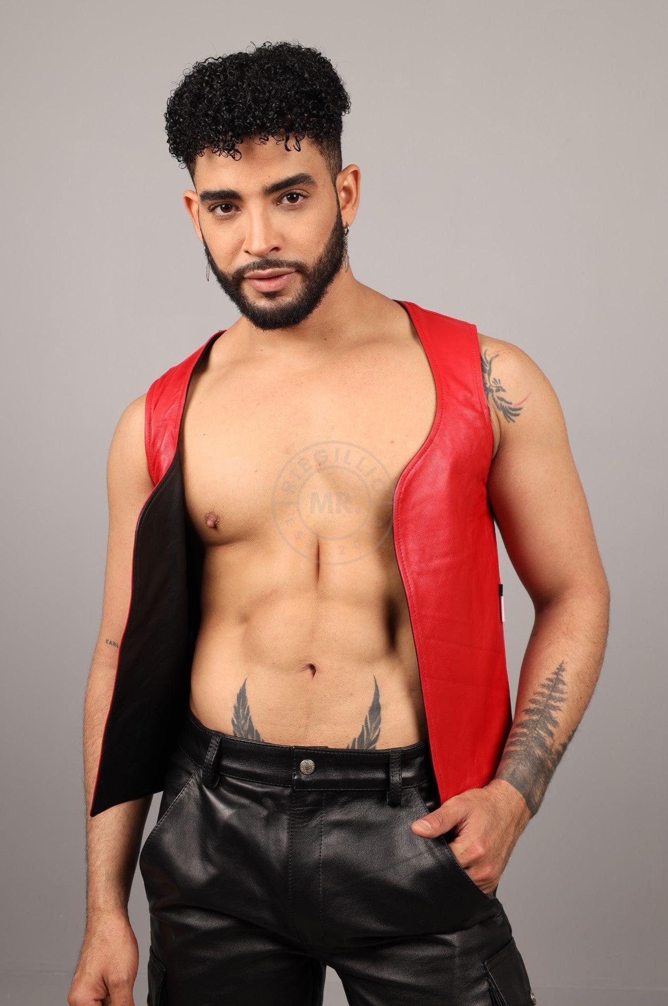 Black Leather Reversible Waistcoat - Red at MR. Riegillio