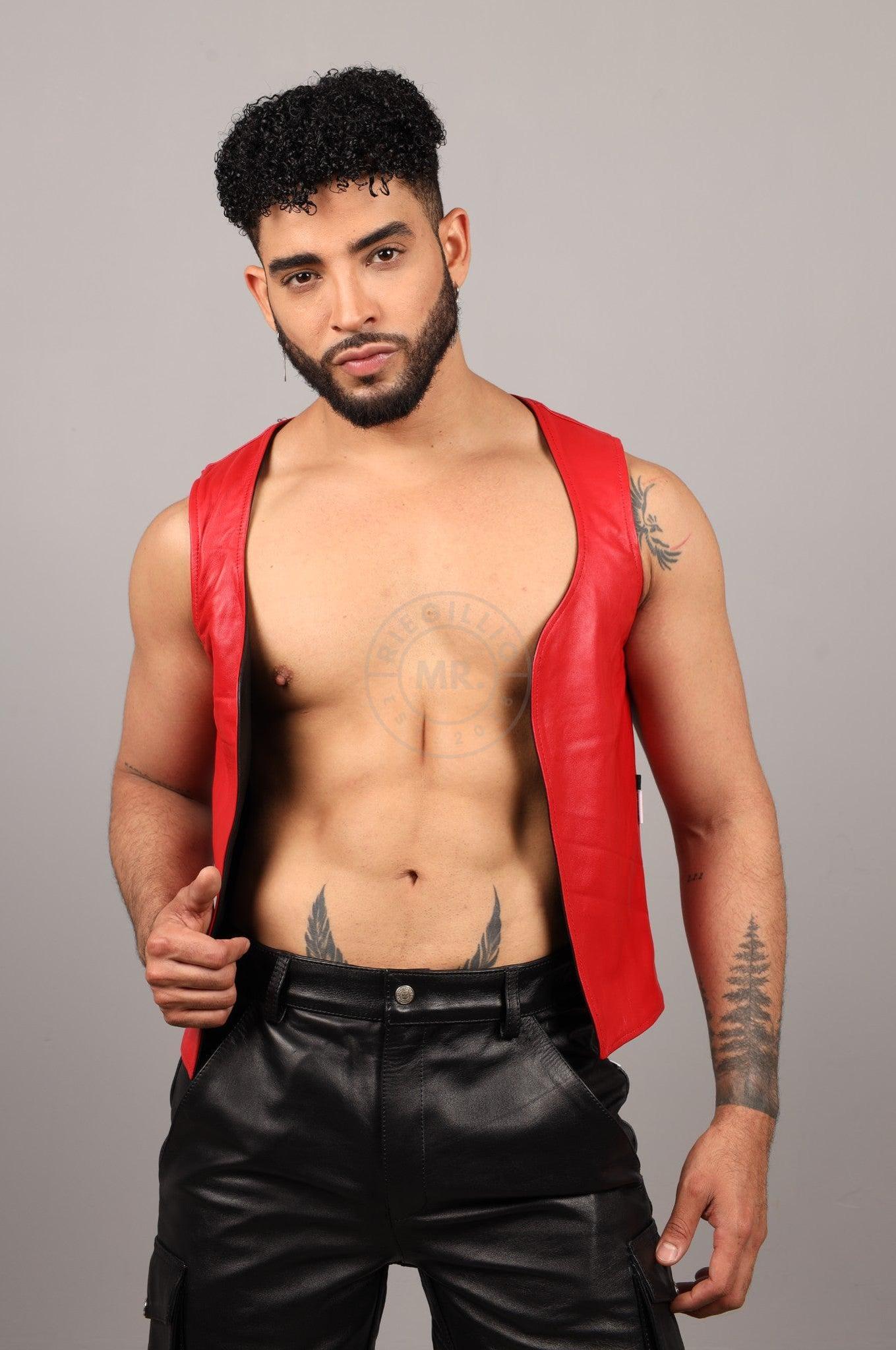Black Leather Reversible Waistcoat - Red at MR. Riegillio