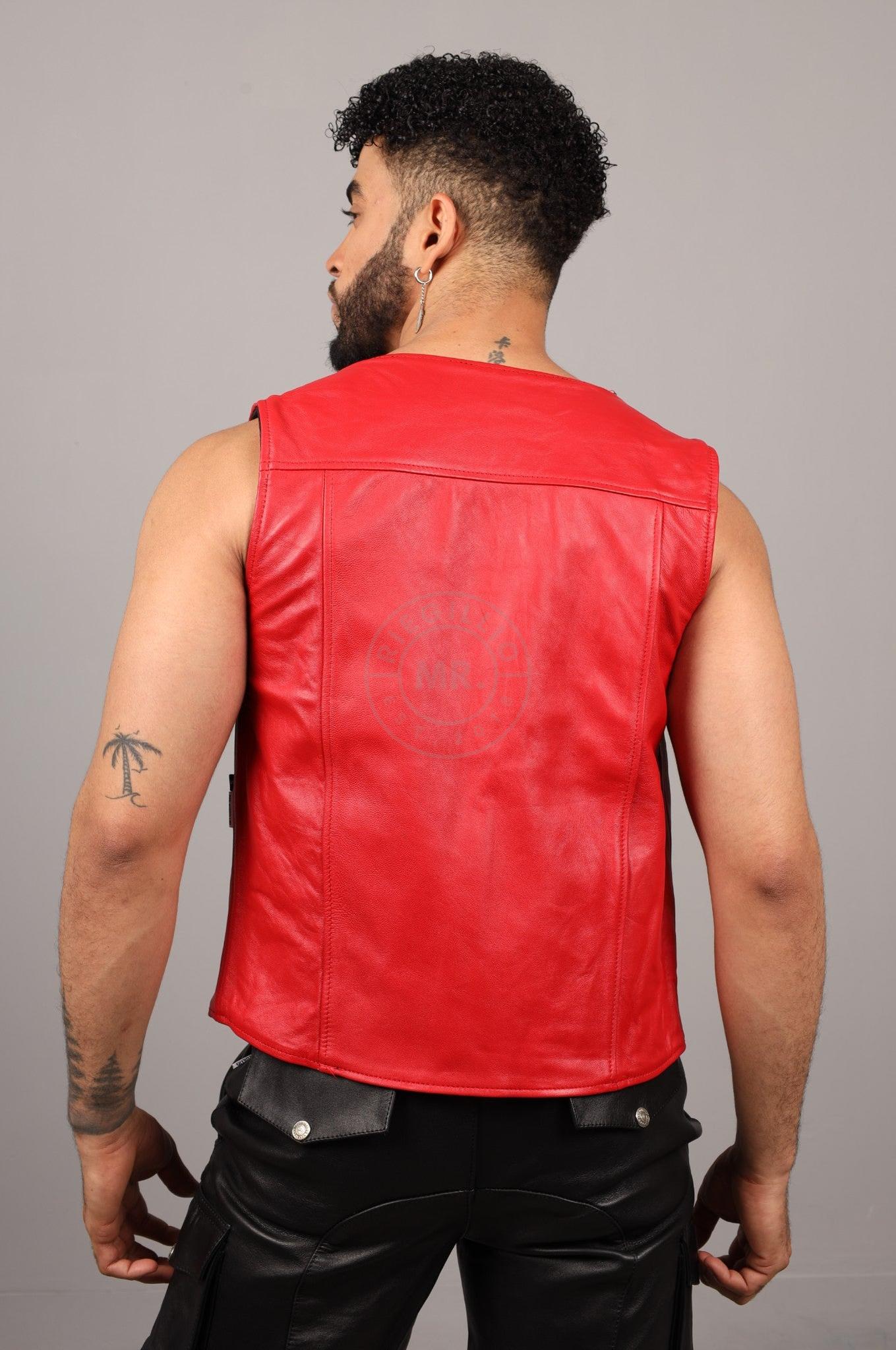 Black Leather Reversible Waistcoat - Red at MR. Riegillio