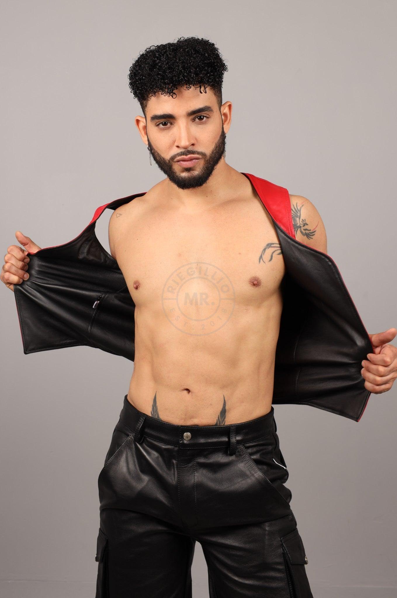 Black Leather Reversible Waistcoat - Red at MR. Riegillio