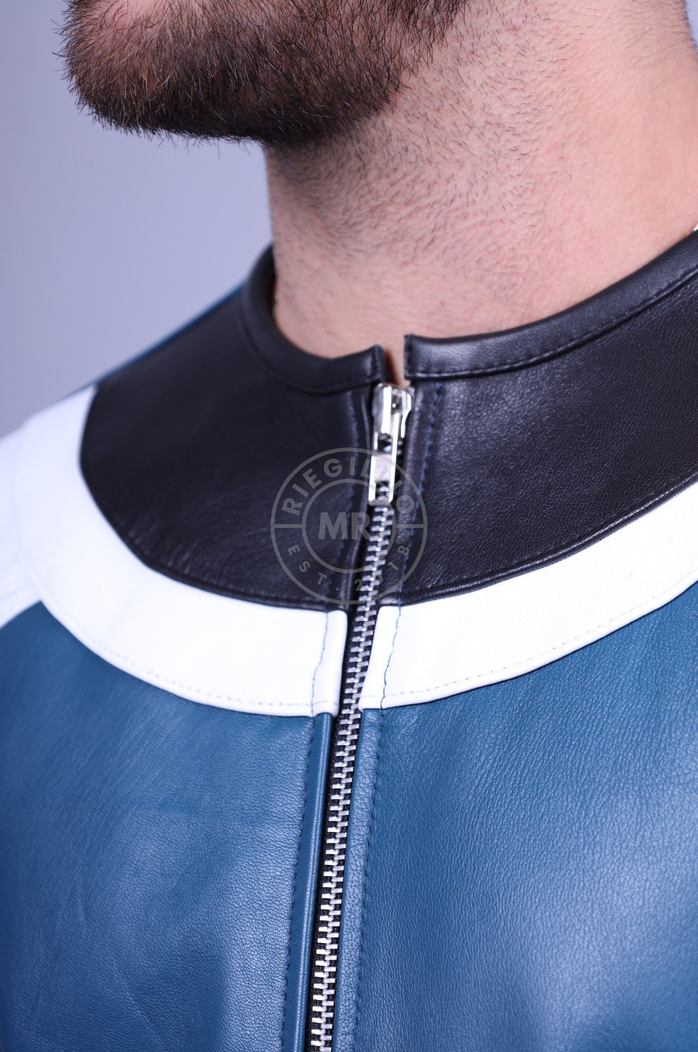 Leather Biker Shirt - Jeans Blue at MR. Riegillio