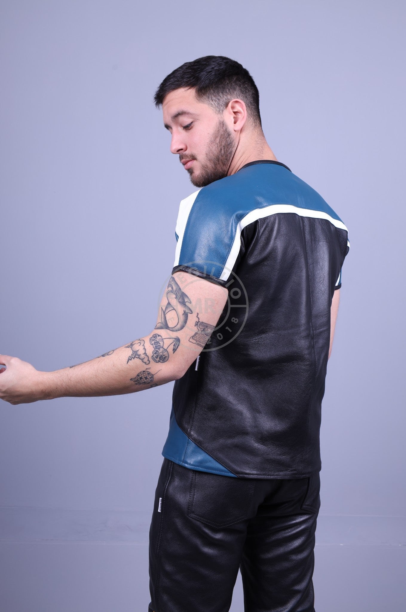 Leather Biker Shirt - Jeans Blue at MR. Riegillio