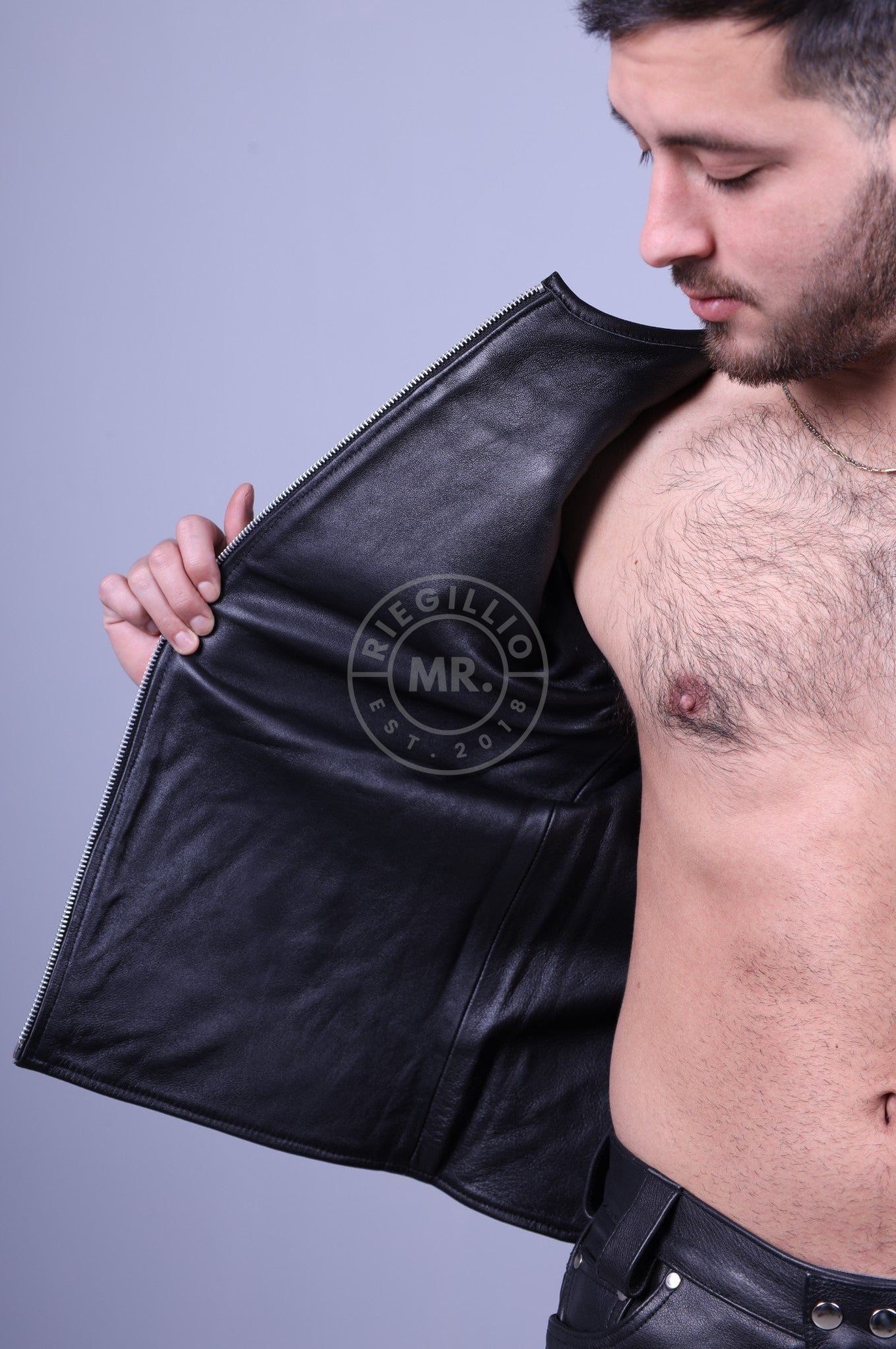 Leather Biker Shirt - Jeans Blue at MR. Riegillio