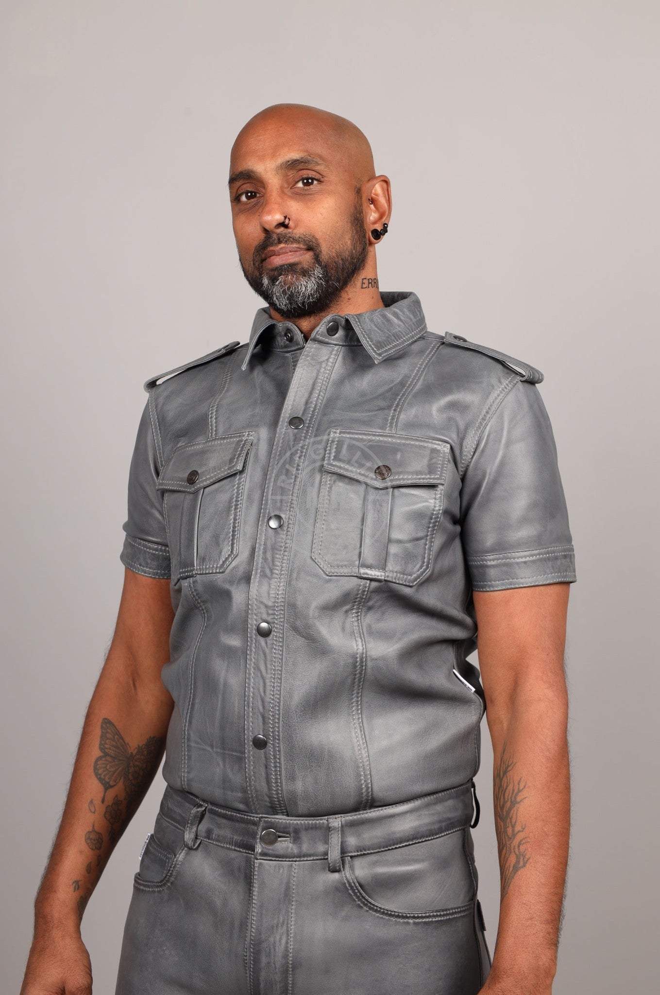 Washed Grey Leather Shirt at MR. Riegillio