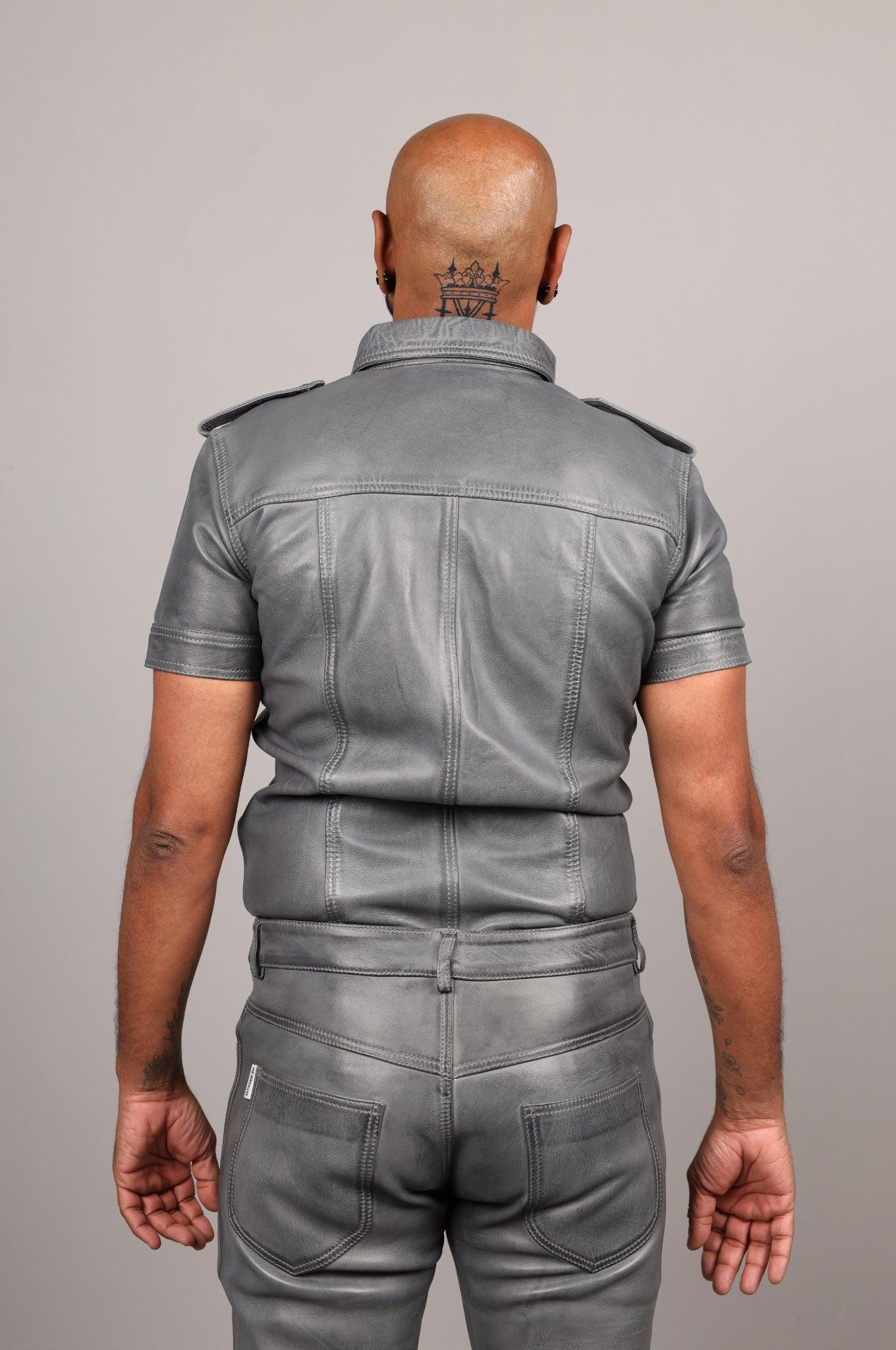 Washed Grey Leather Shirt at MR. Riegillio