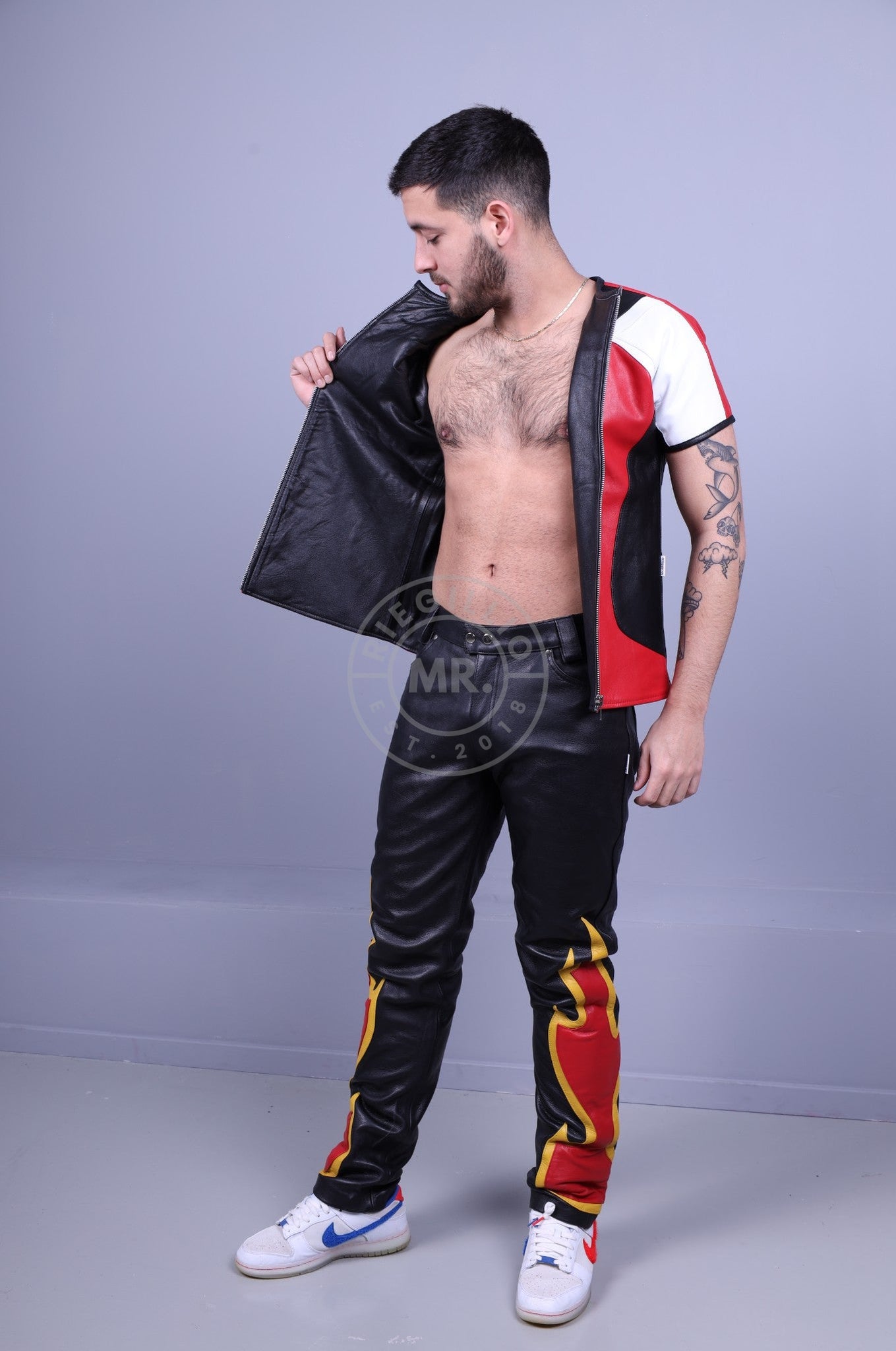 Leather Biker Shirt - Red at MR. Riegillio