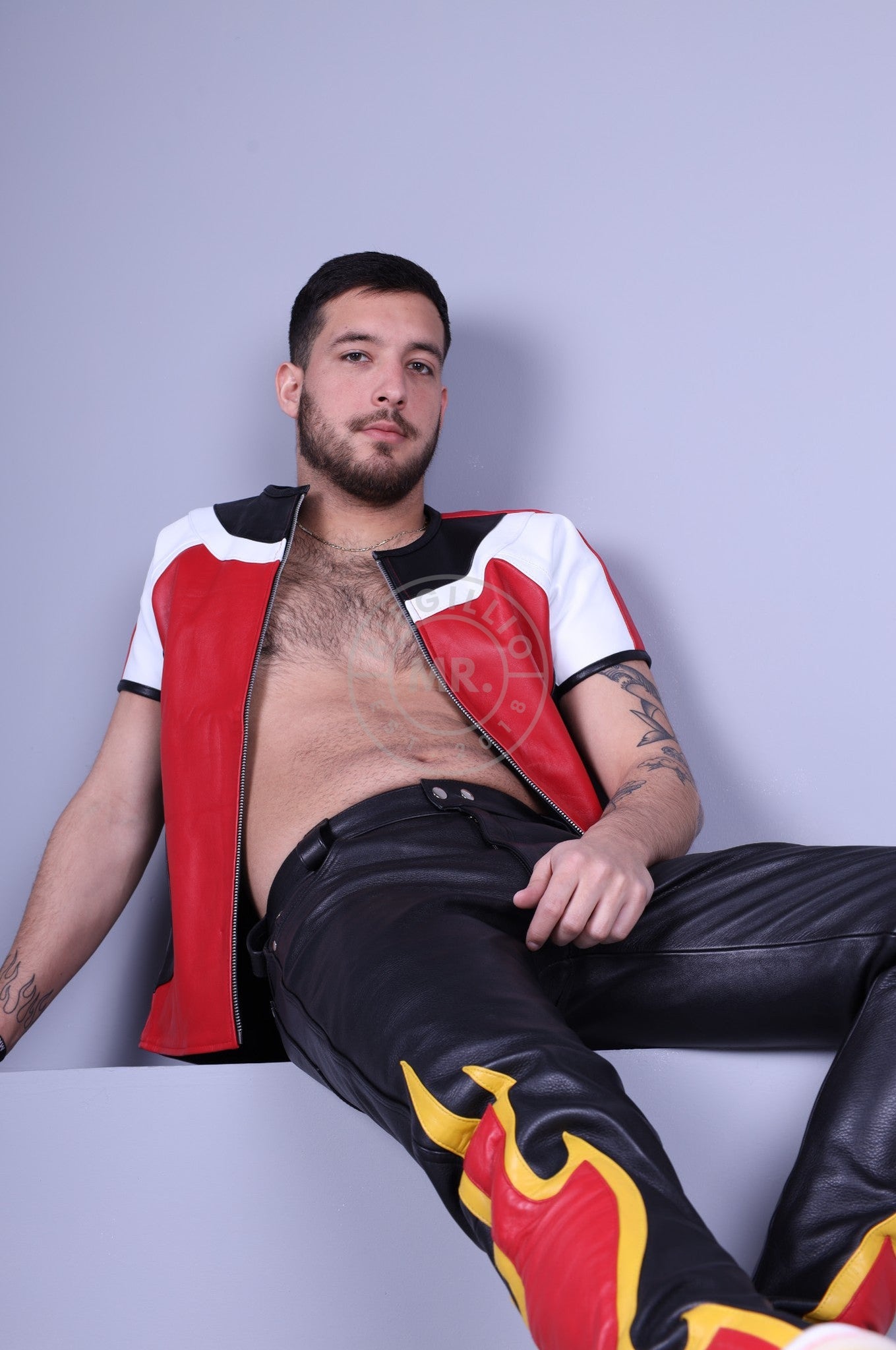 Leather Biker Shirt - Red *DISCONTINUED ITEM*-at MR. Riegillio