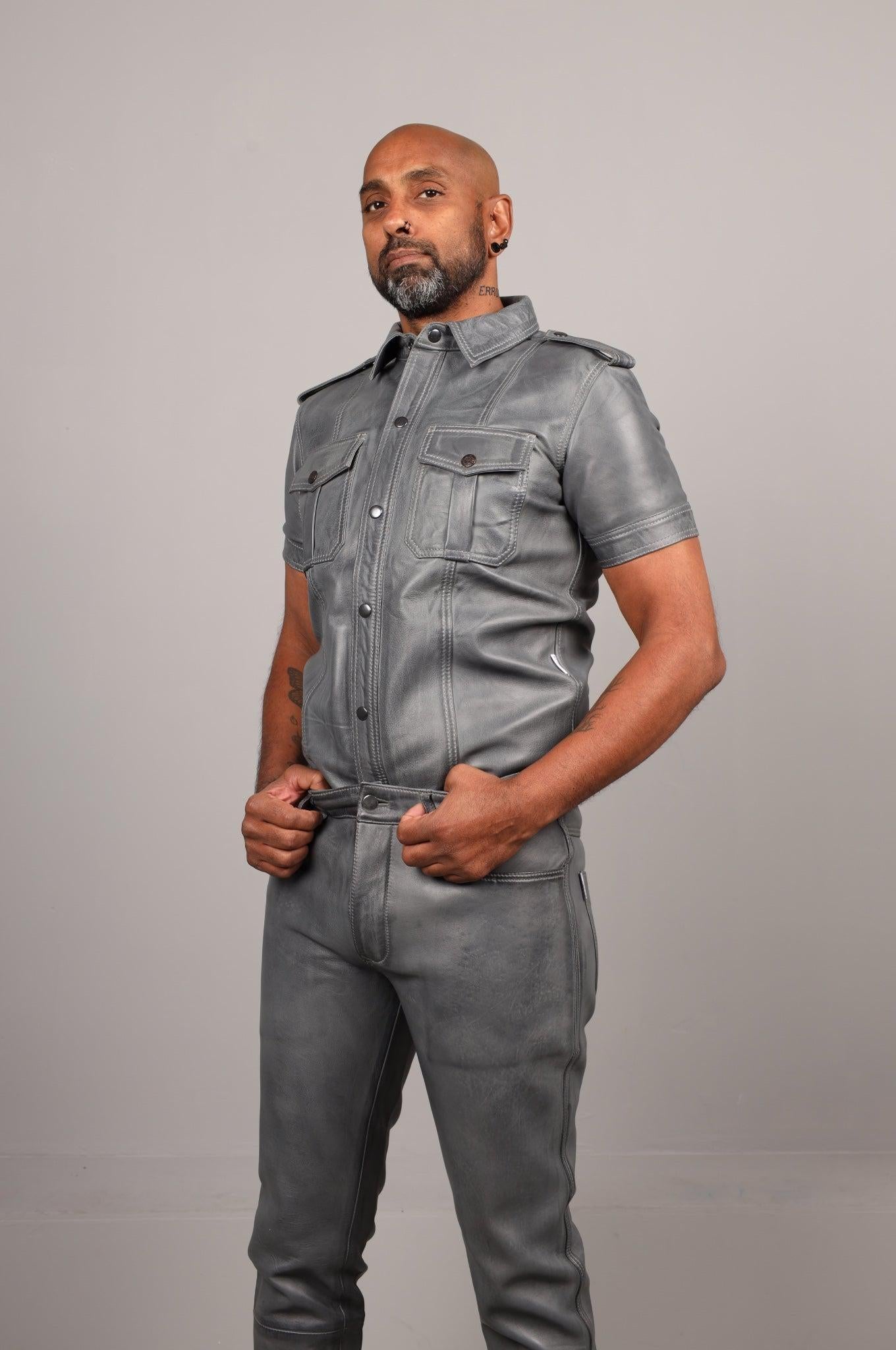 Washed Grey Leather Shirt at MR. Riegillio