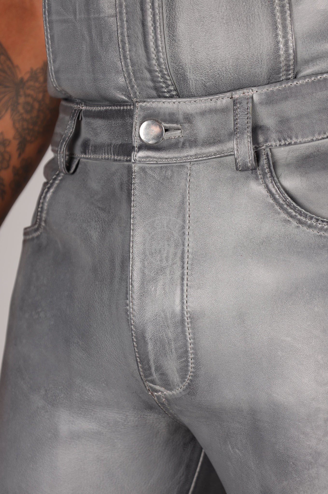 Washed Grey 5 Pocket Pants at MR. Riegillio