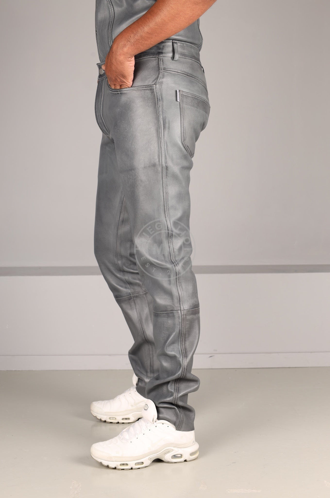 Washed Grey 5 Pocket Pants at MR. Riegillio
