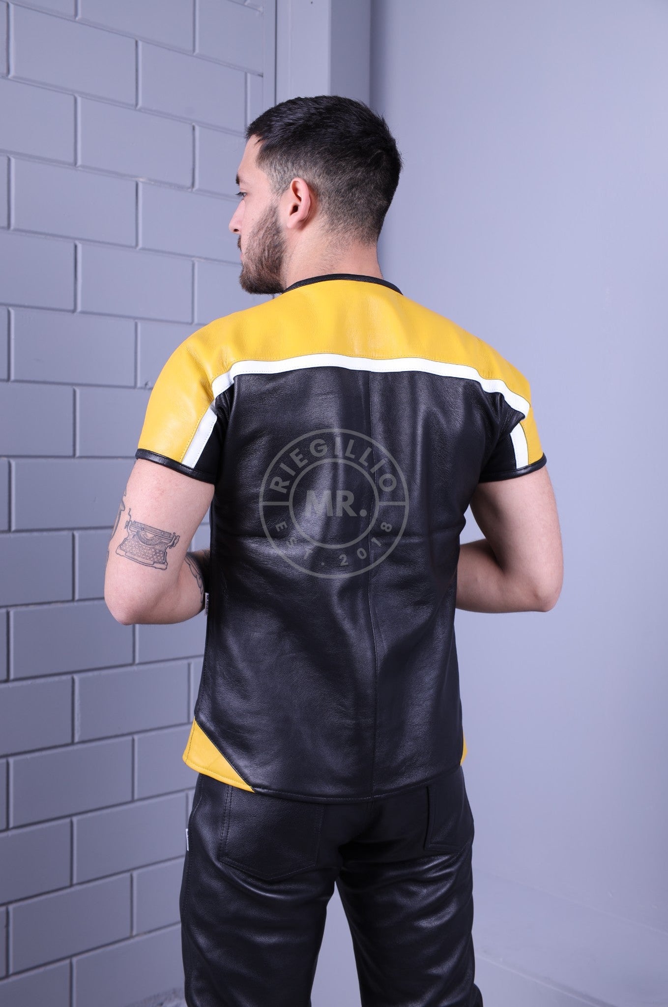 Leather Biker Shirt - Yellow at MR. Riegillio