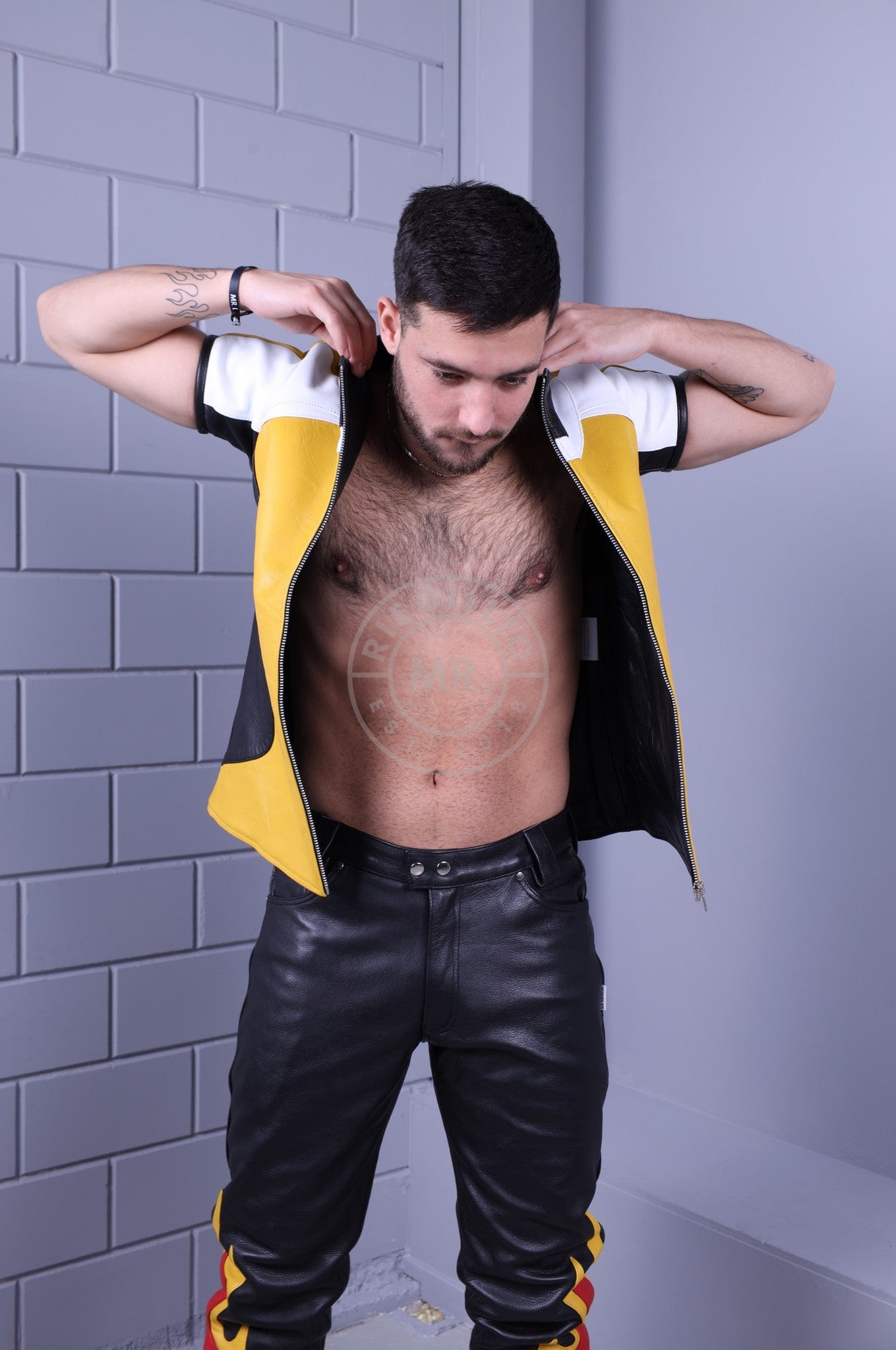 Leather Biker Shirt - Yellow *DISCONTINUED ITEM*-at MR. Riegillio