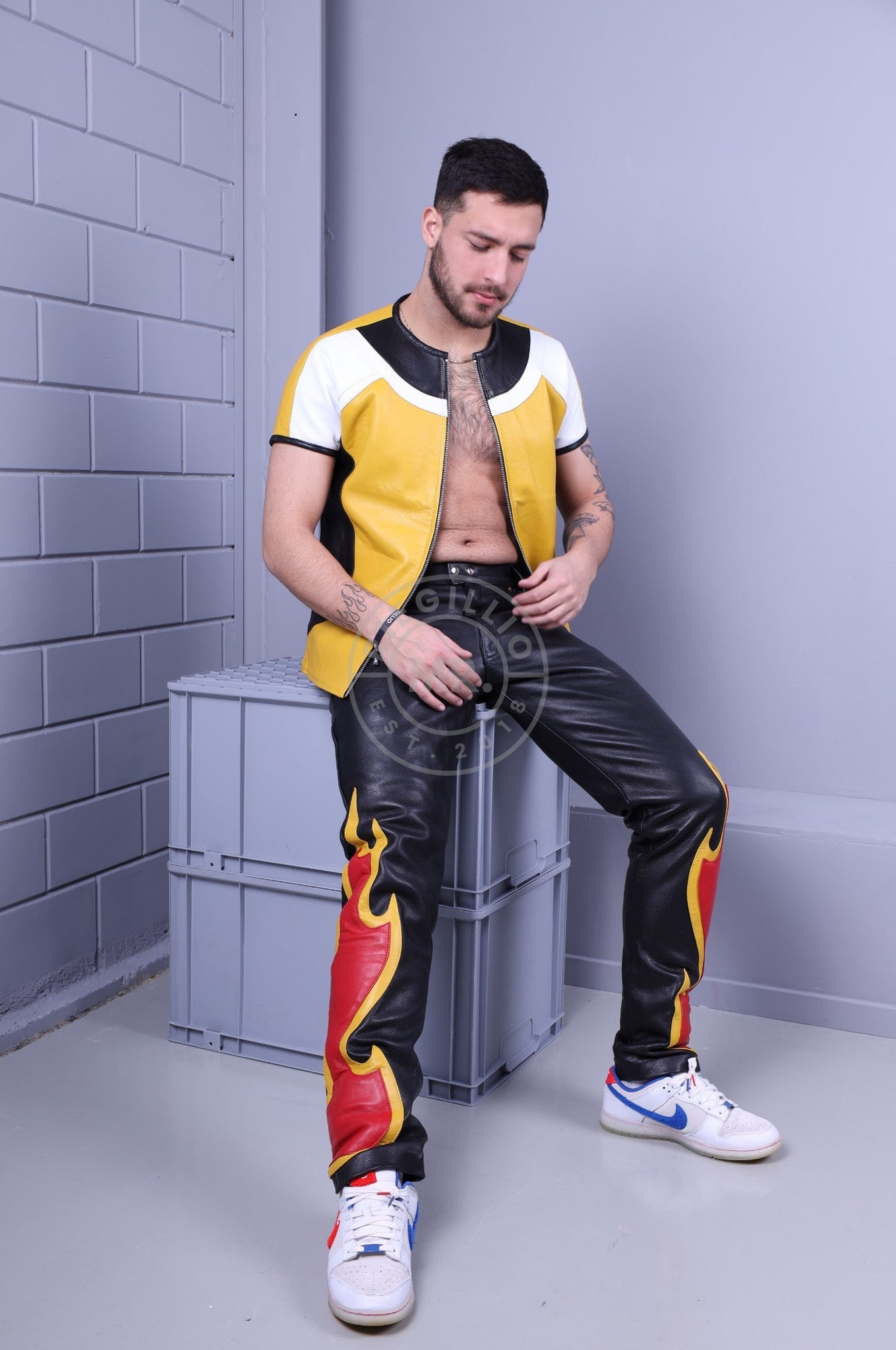 Leather Biker Shirt - Yellow at MR. Riegillio