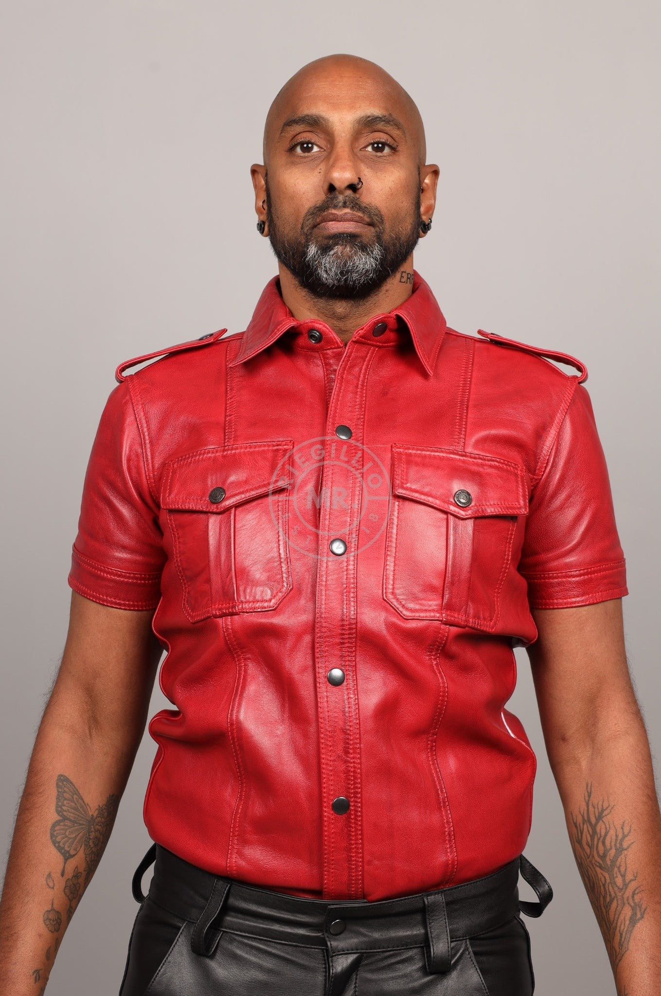 Washed Red Leather Shirt at MR. Riegillio