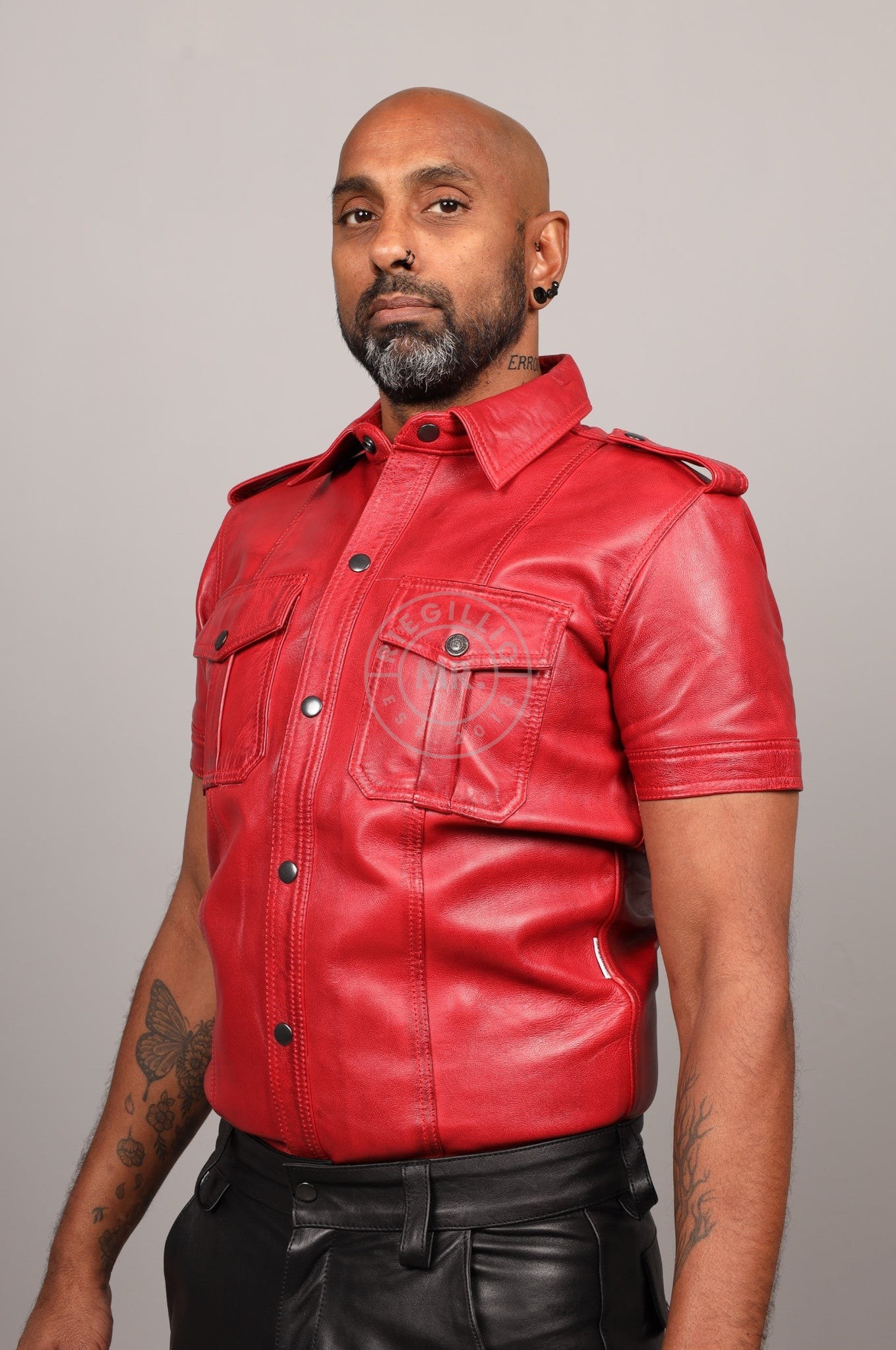Washed Red Leather Shirt at MR. Riegillio